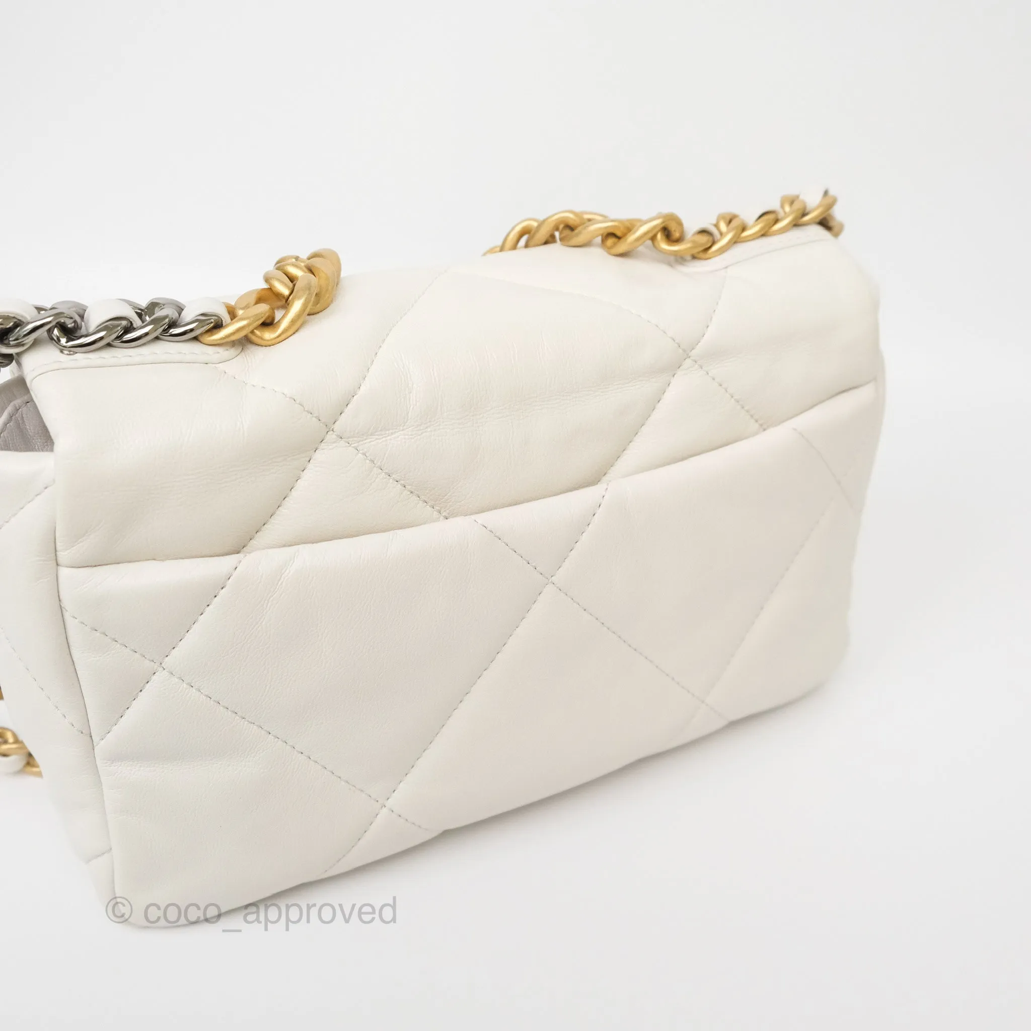 Chanel 19 Small Pearly White Mixed Hardware