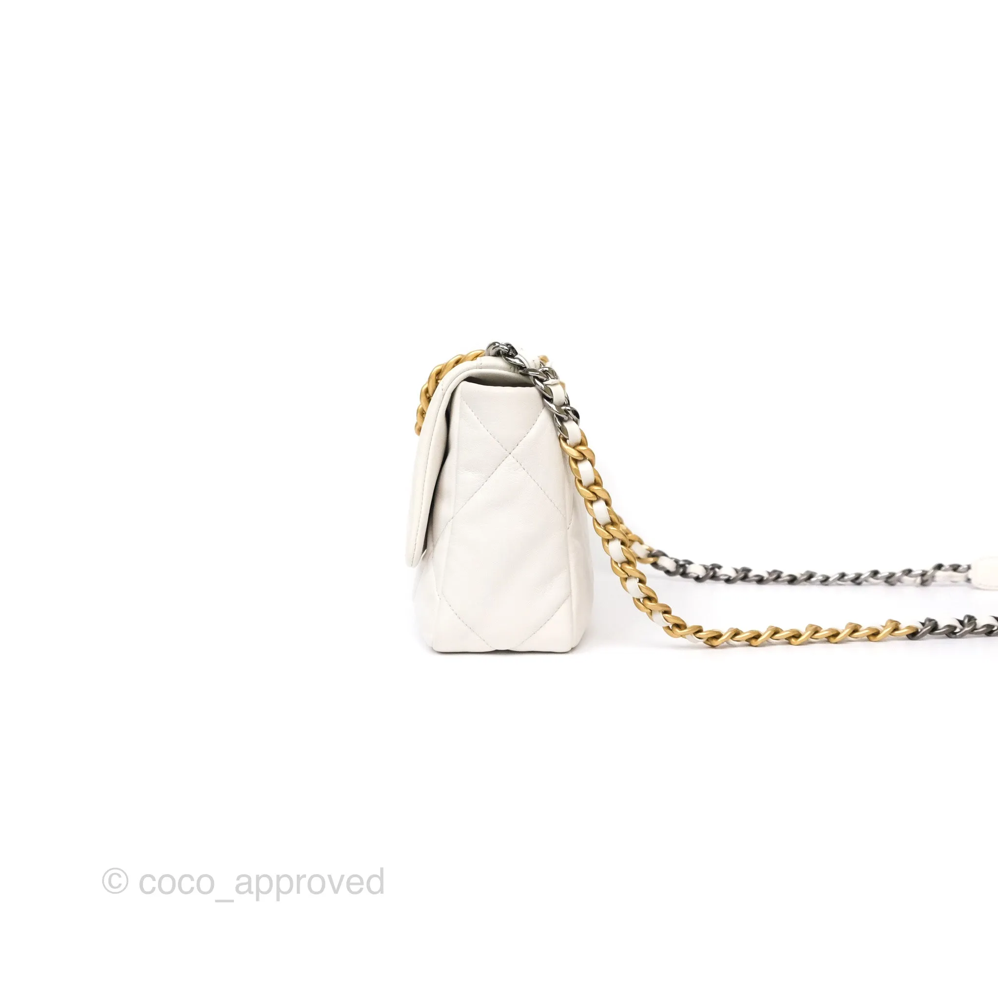 Chanel 19 Small Pearly White Mixed Hardware
