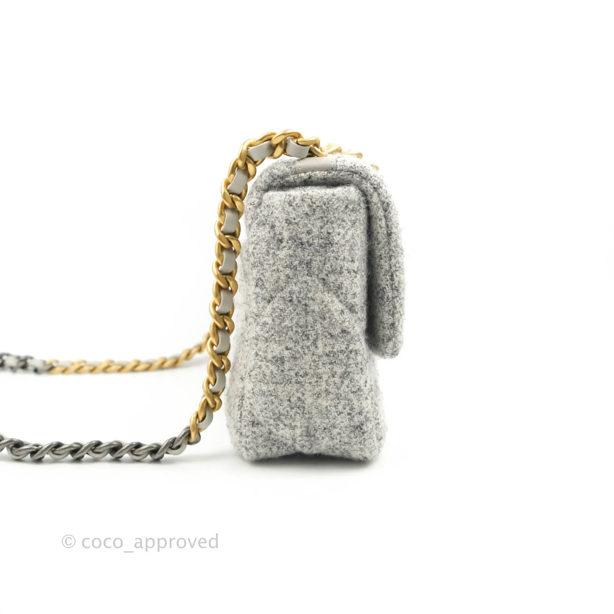 Chanel 19 Small Tweed Light Grey Mixed Hardware