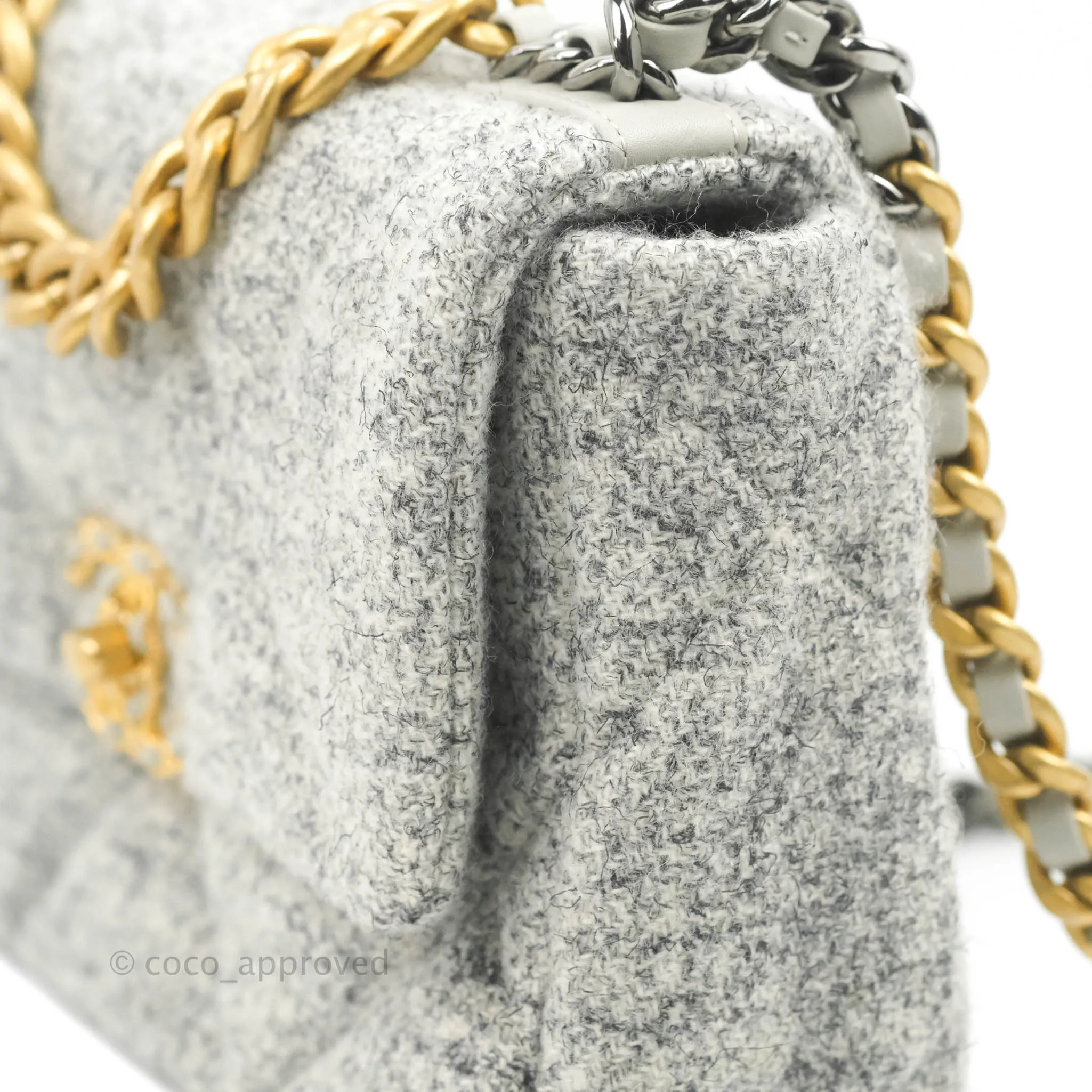 Chanel 19 Small Tweed Light Grey Mixed Hardware