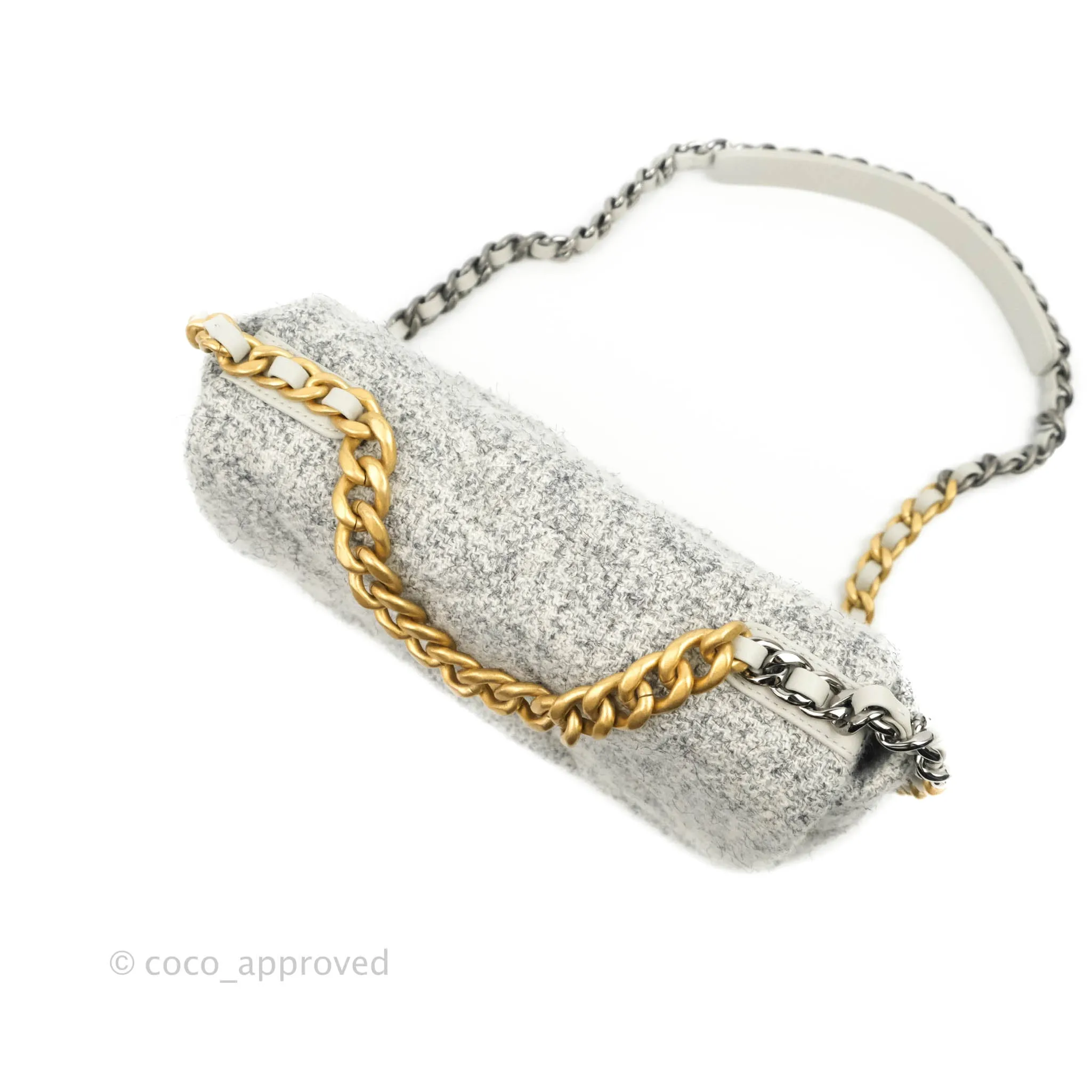 Chanel 19 Small Tweed Light Grey Mixed Hardware