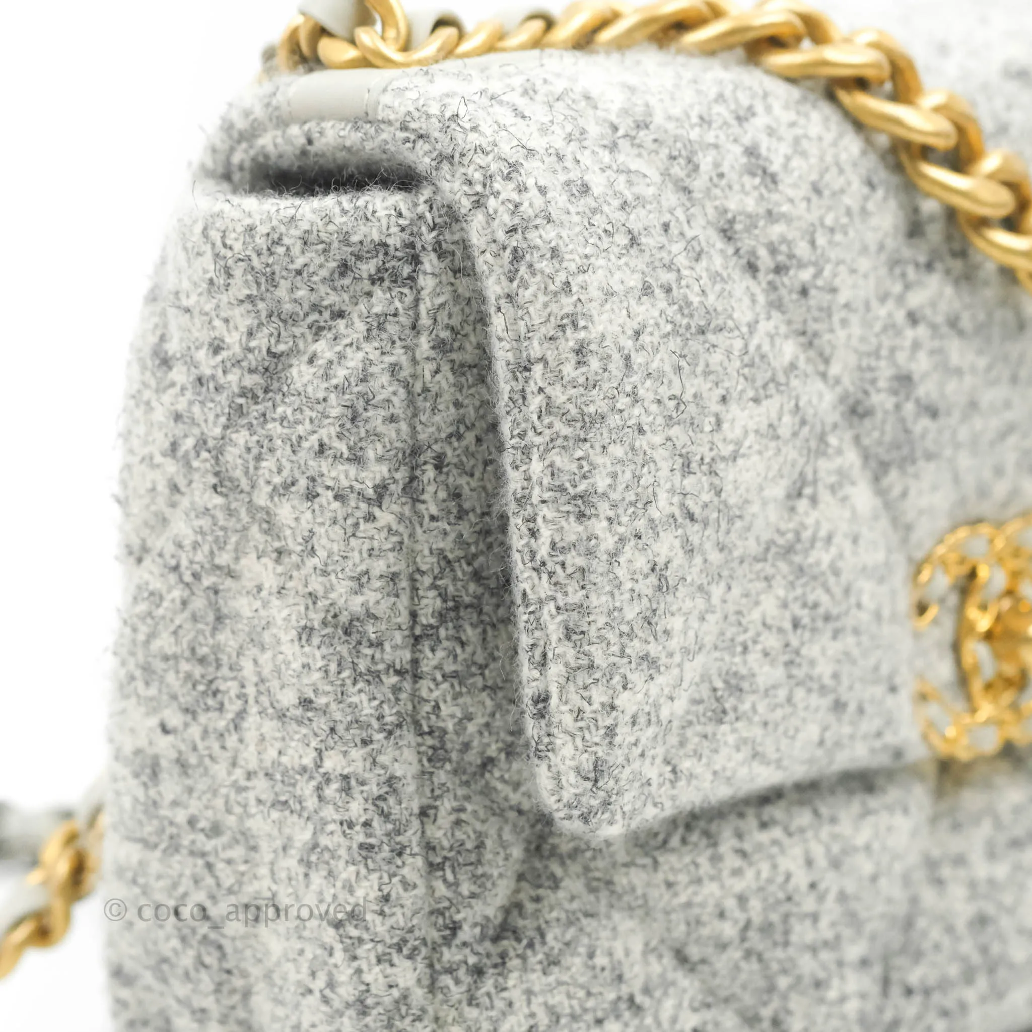 Chanel 19 Small Tweed Light Grey Mixed Hardware