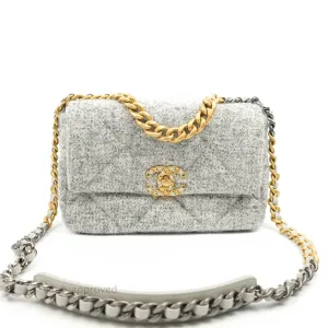 Chanel 19 Small Tweed Light Grey Mixed Hardware