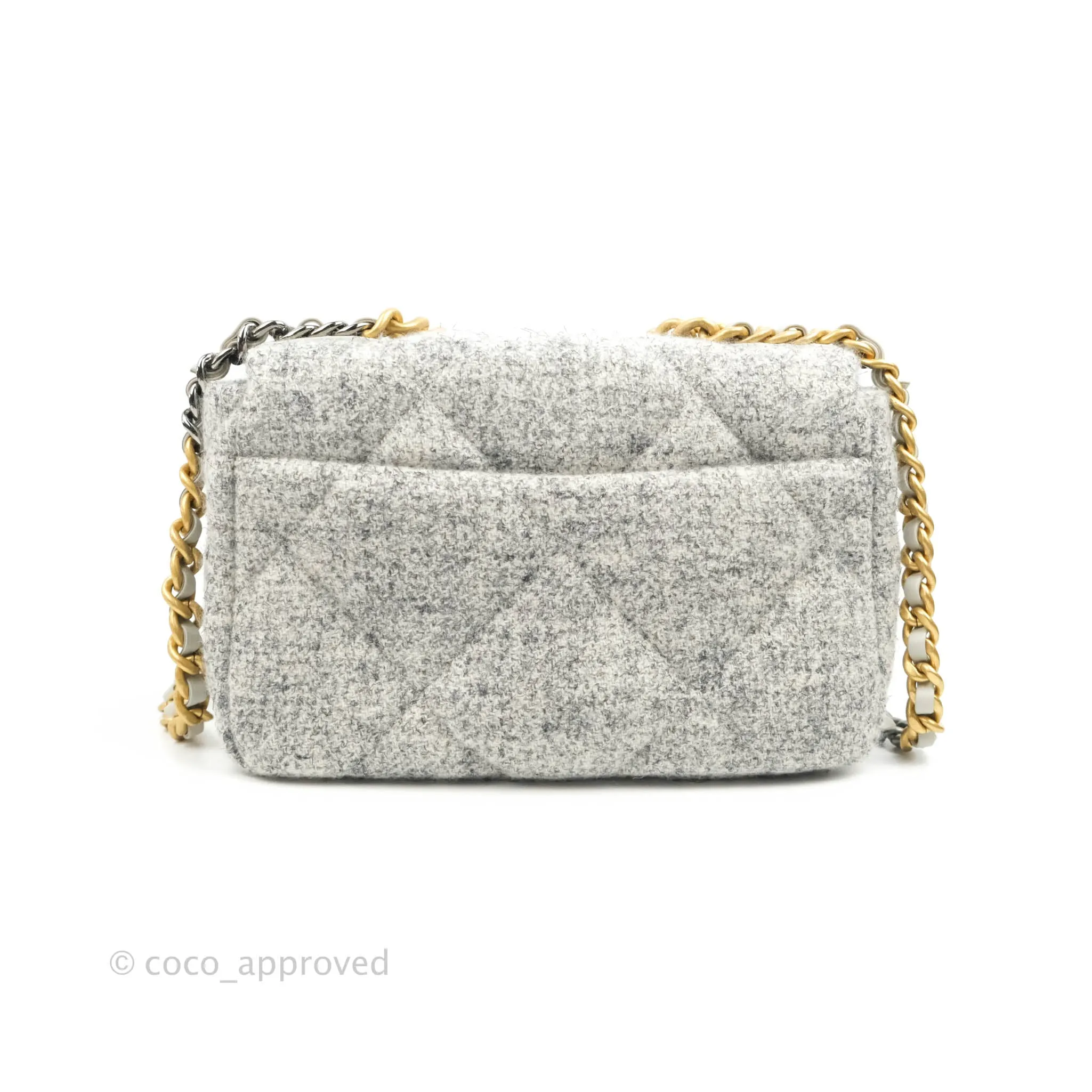Chanel 19 Small Tweed Light Grey Mixed Hardware