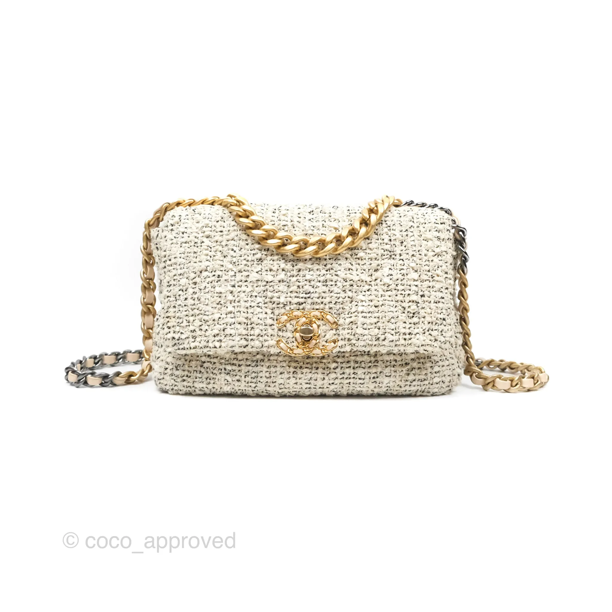 Chanel 19 Small Tweed Oreo Cream Mixed Hardware