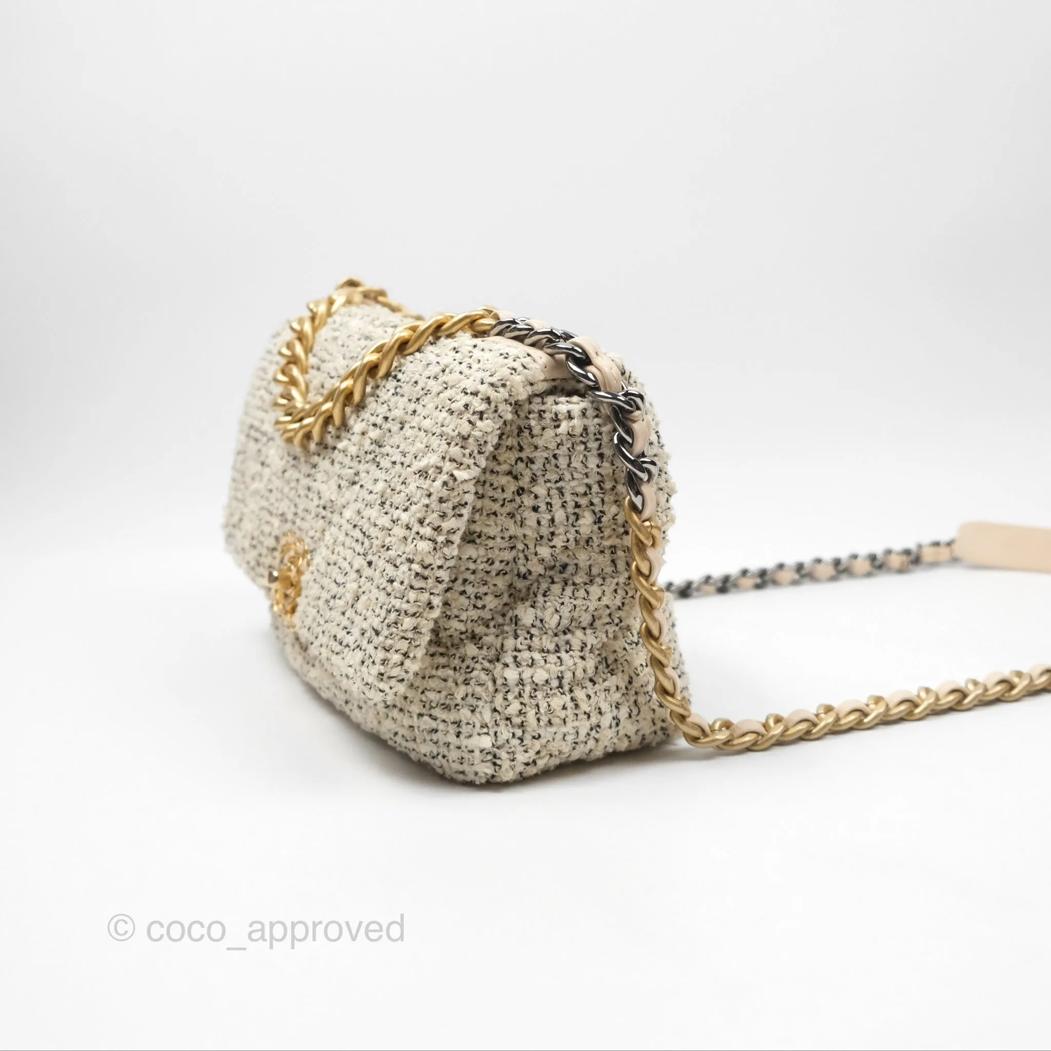 Chanel 19 Small Tweed Oreo Cream Mixed Hardware