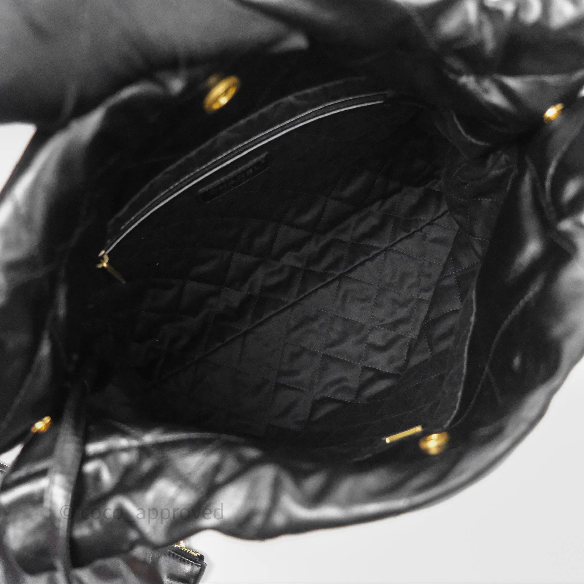 Chanel 22 Bag Small Black Crumpled Calfskin Aged Gold Hardware