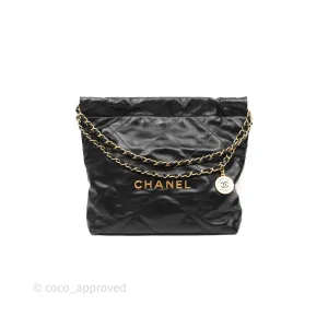 Chanel 22 Bag Small Black Crumpled Calfskin Aged Gold Hardware