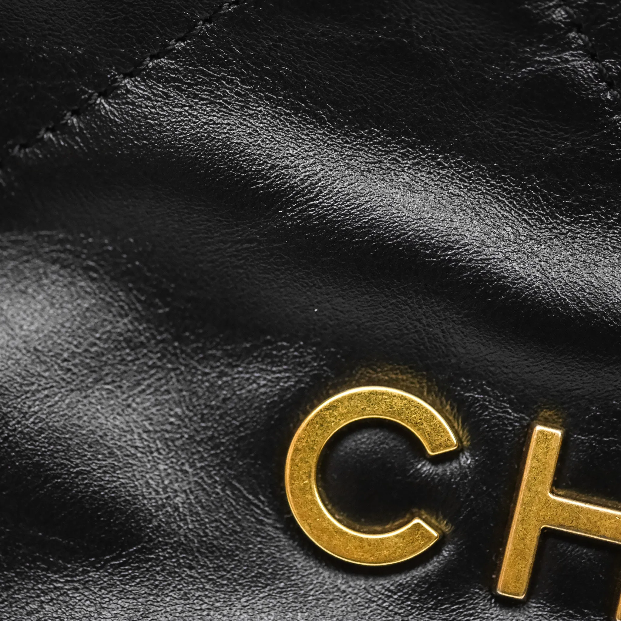 Chanel 22 Bag Small Black Crumpled Calfskin Aged Gold Hardware