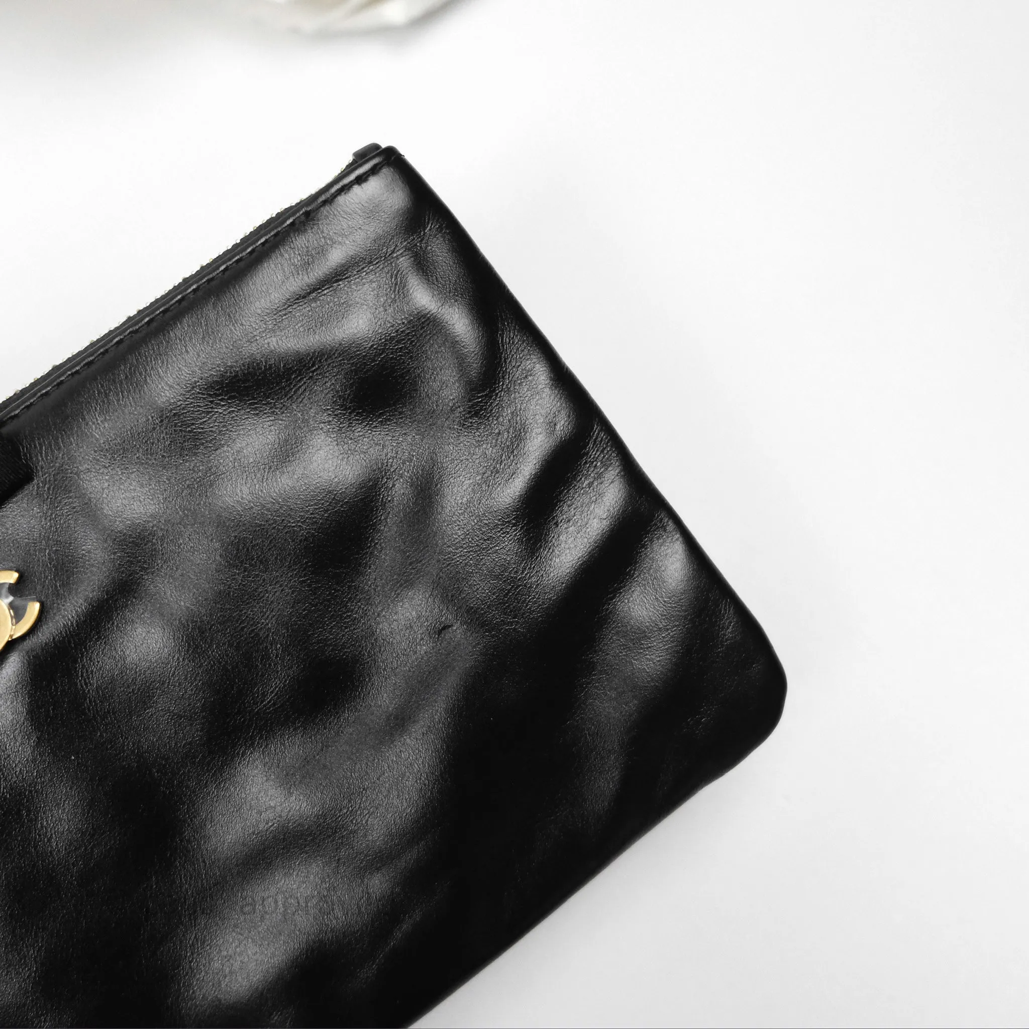Chanel 22 Bag Small Black Crumpled Calfskin Aged Gold Hardware