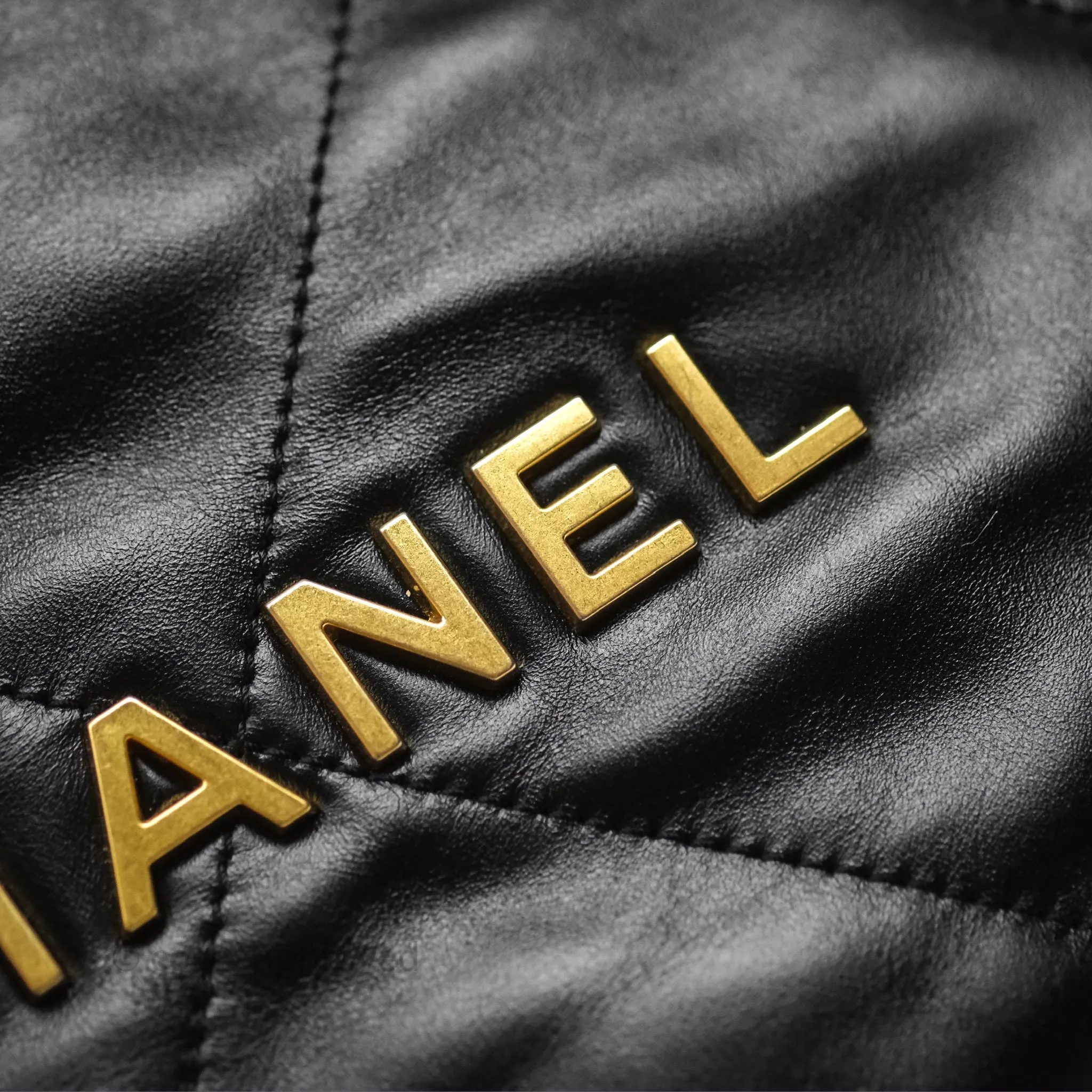Chanel 22 Bag Small Black Crumpled Calfskin Aged Gold Hardware