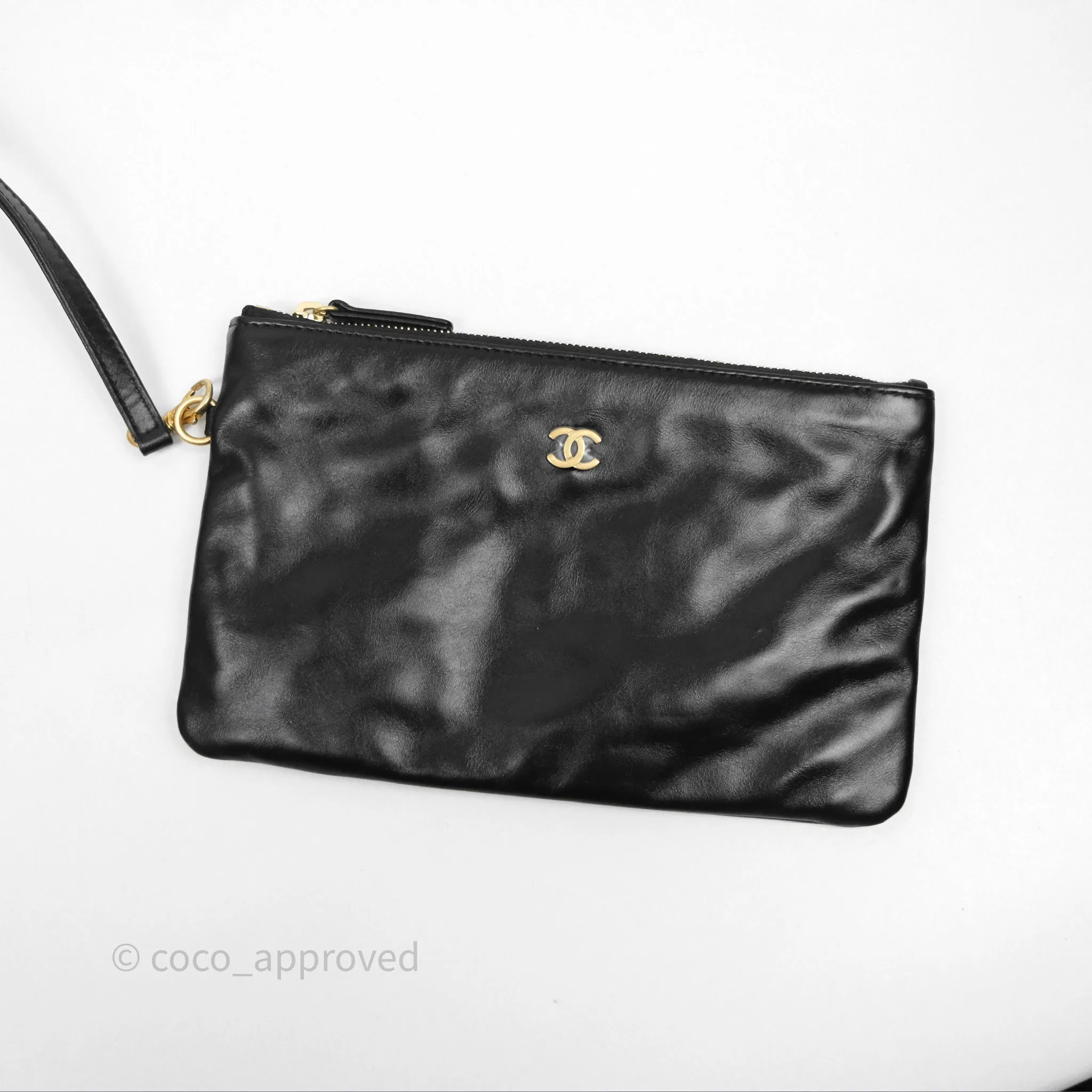 Chanel 22 Bag Small Black Crumpled Calfskin Aged Gold Hardware