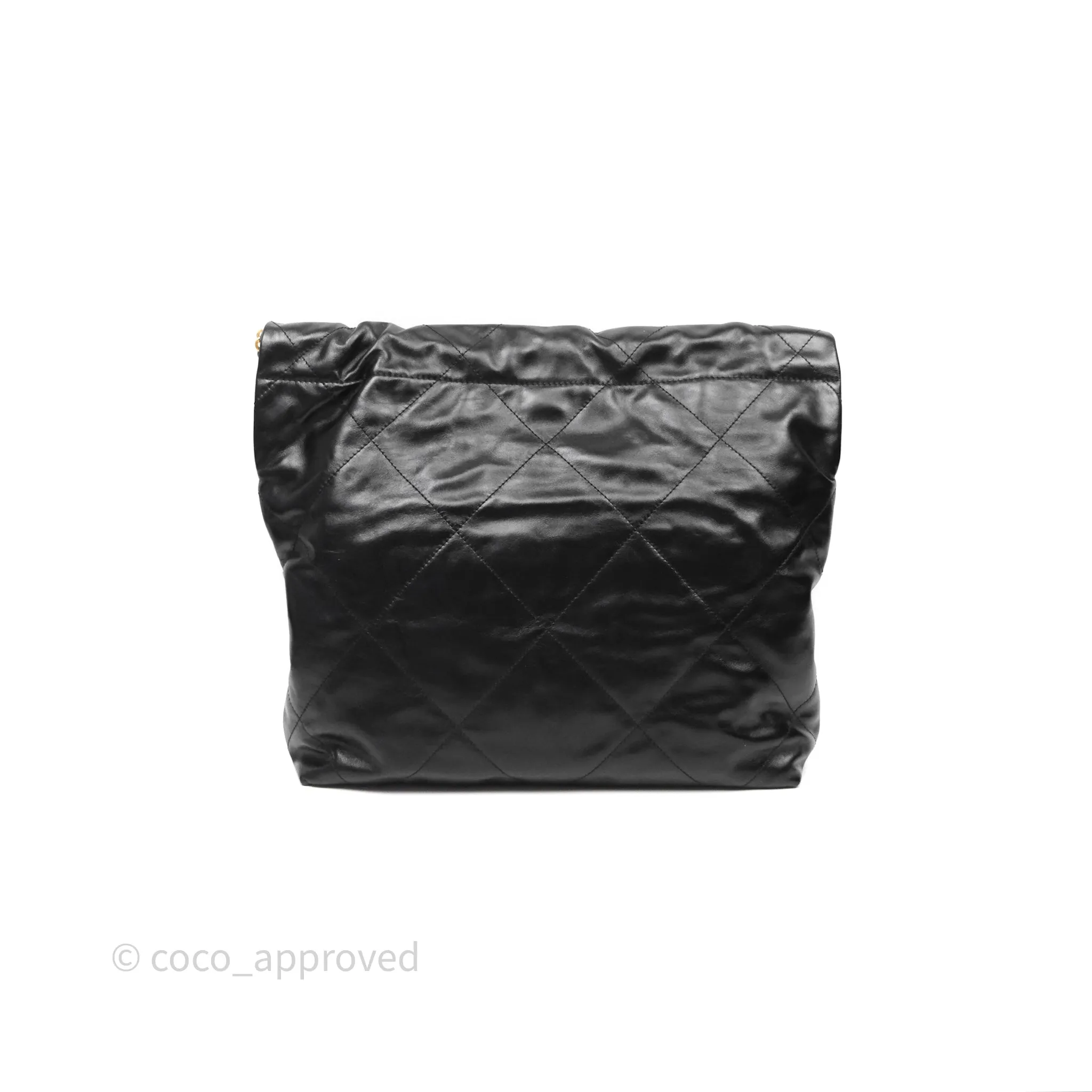 Chanel 22 Bag Small Black Crumpled Calfskin Aged Gold Hardware