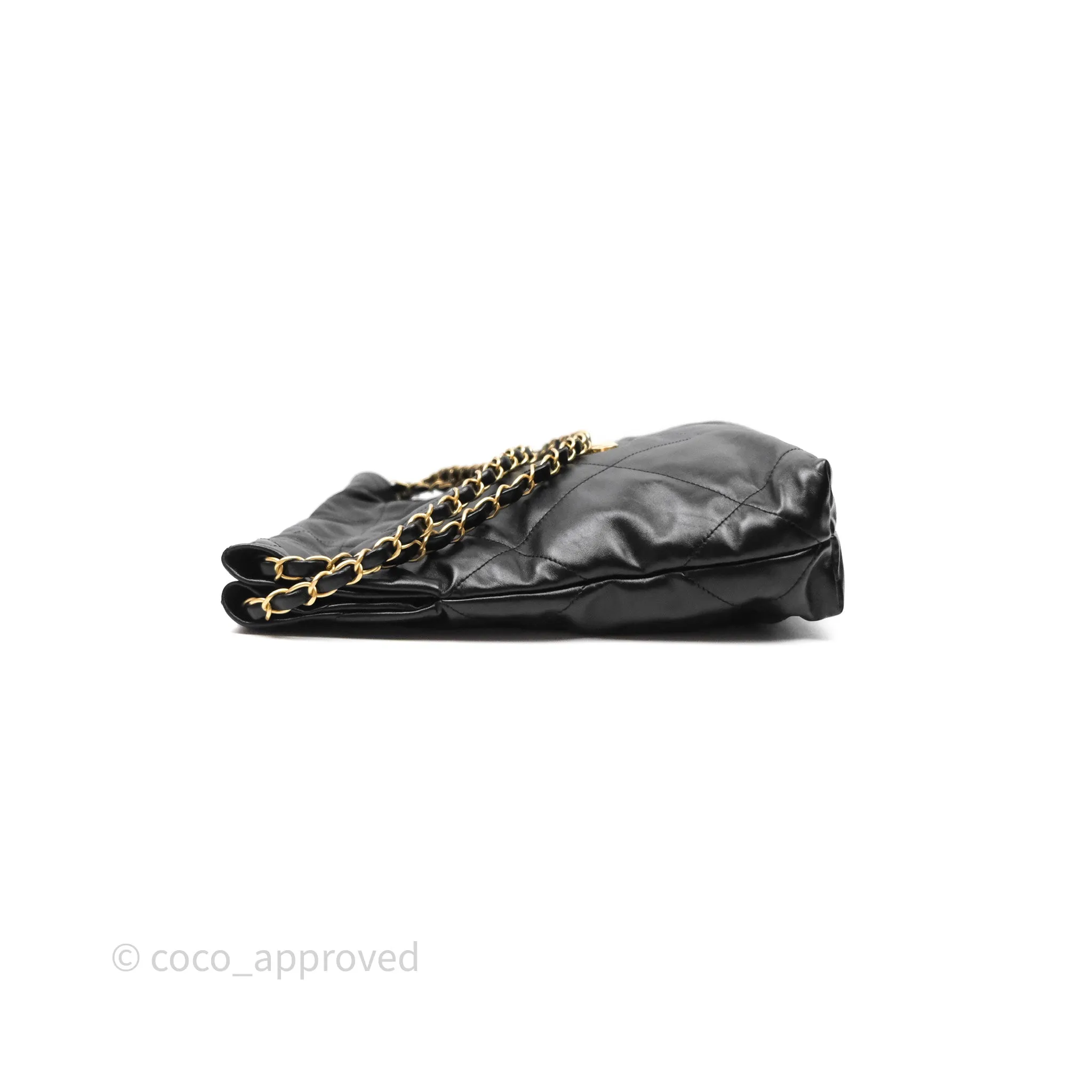 Chanel 22 Bag Small Black Crumpled Calfskin Aged Gold Hardware