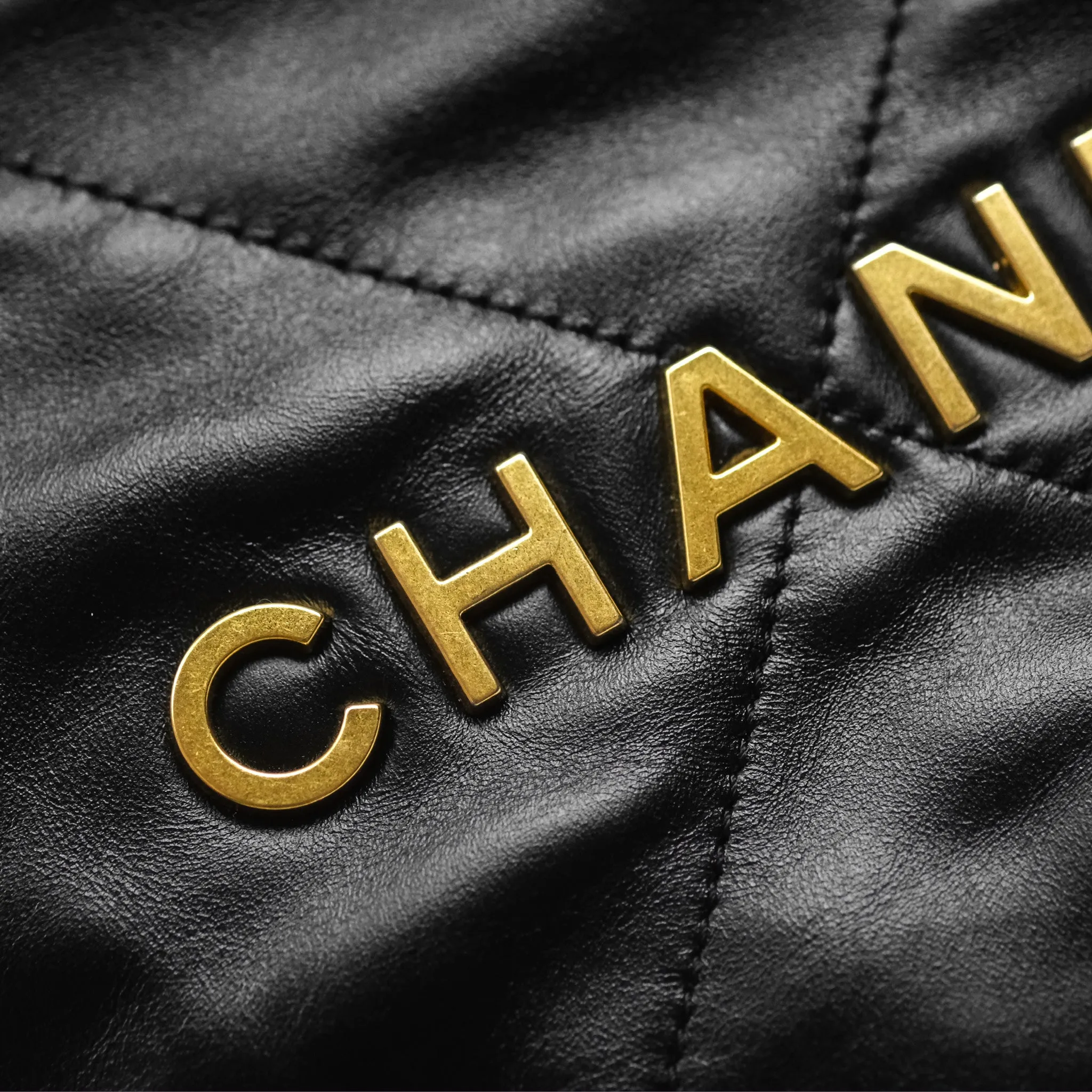 Chanel 22 Bag Small Black Crumpled Calfskin Aged Gold Hardware
