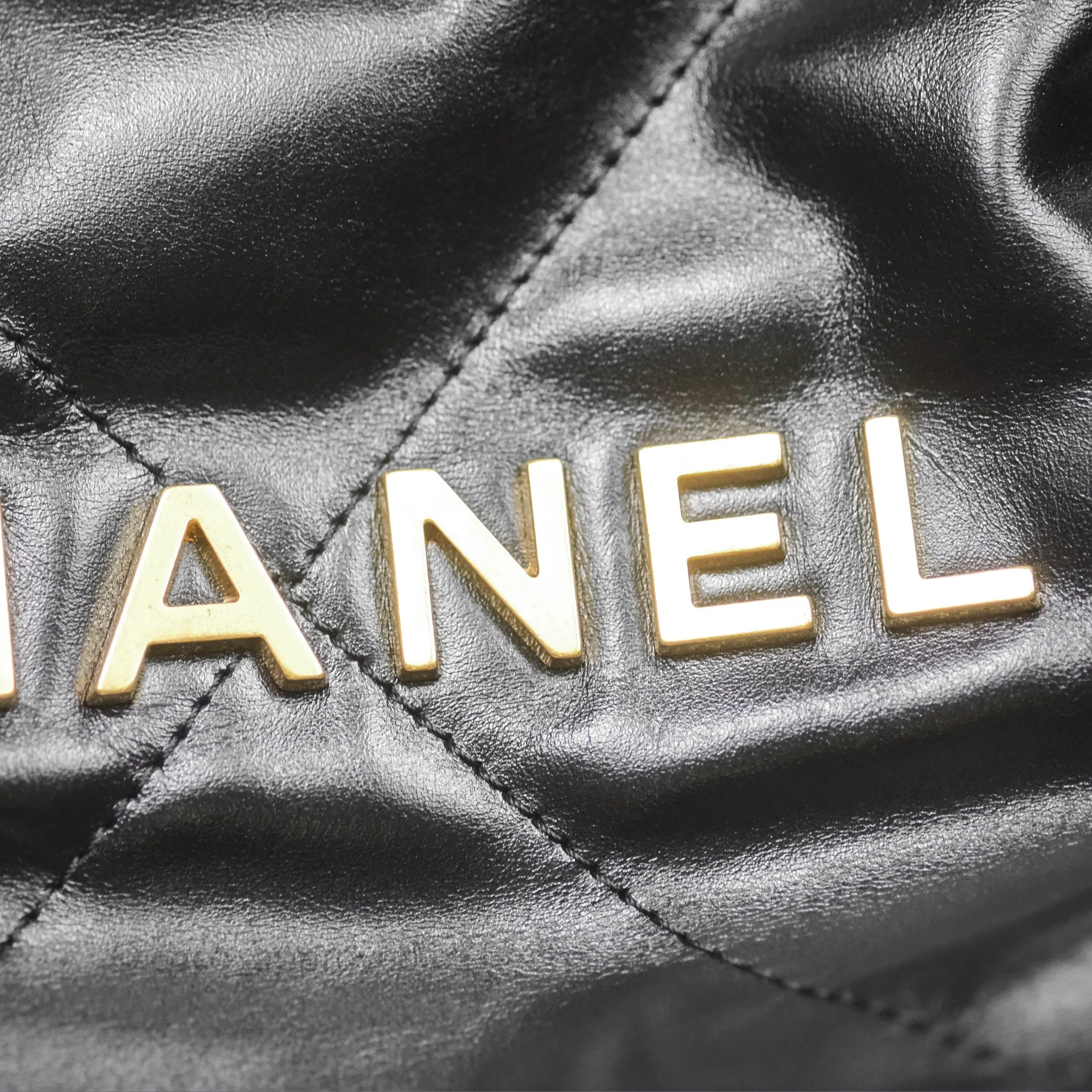 Chanel 22 Bag Small Black Shiny Calfskin Aged Gold Hardware