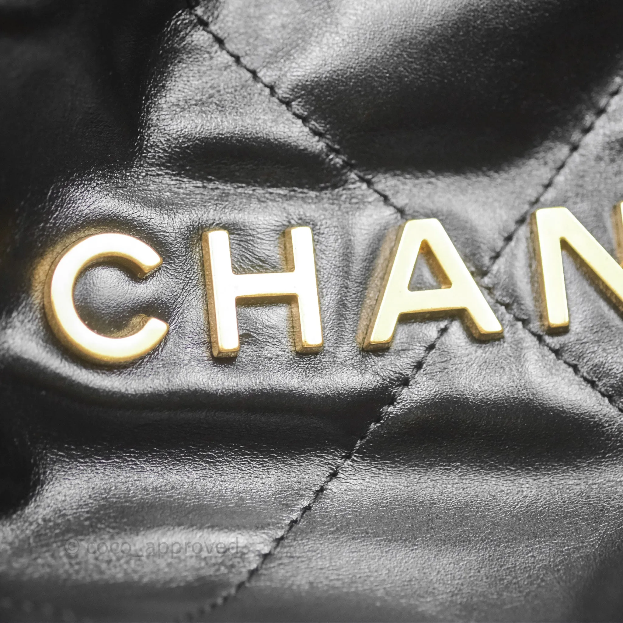 Chanel 22 Bag Small Black Shiny Calfskin Aged Gold Hardware