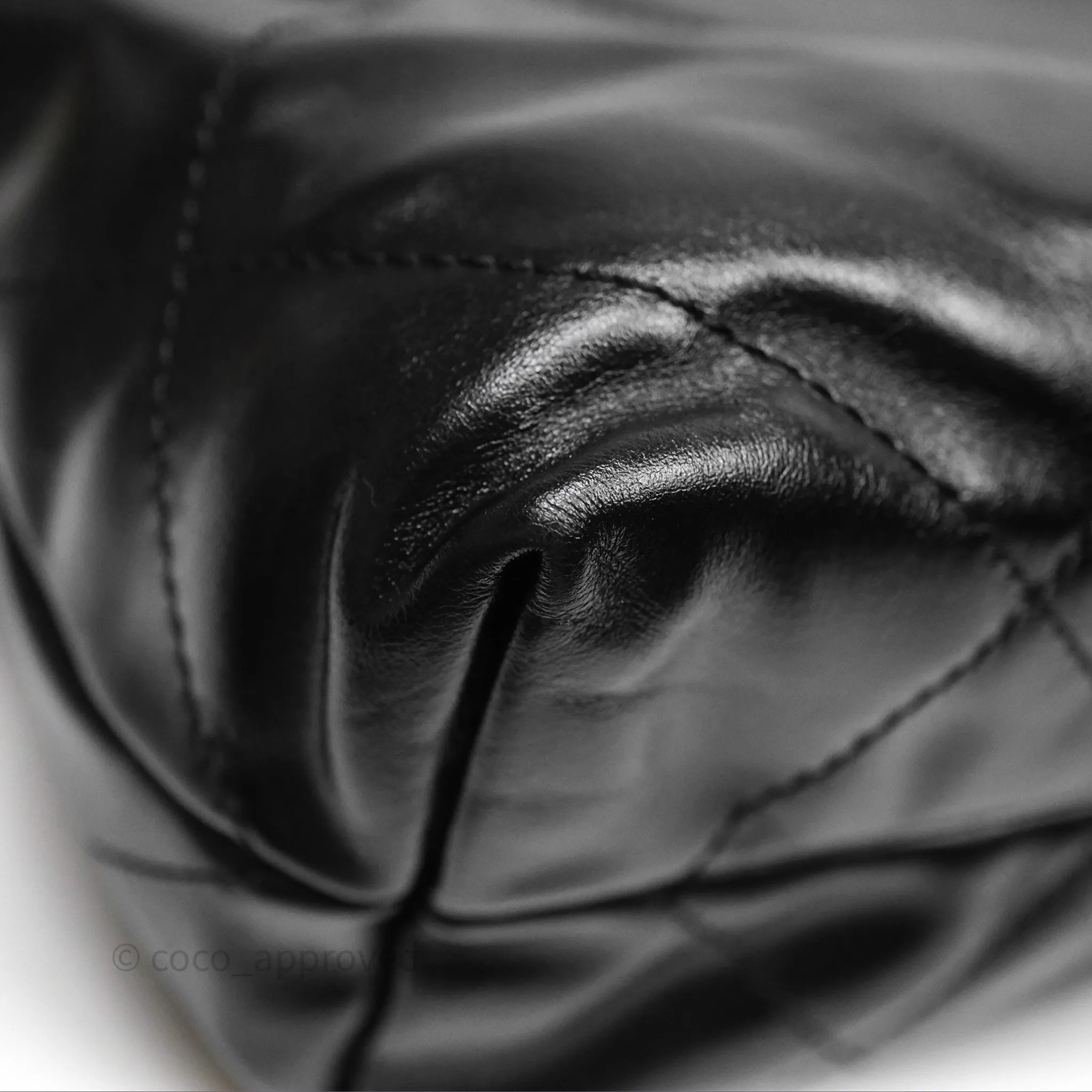 Chanel 22 Bag Small Black Shiny Calfskin Aged Gold Hardware