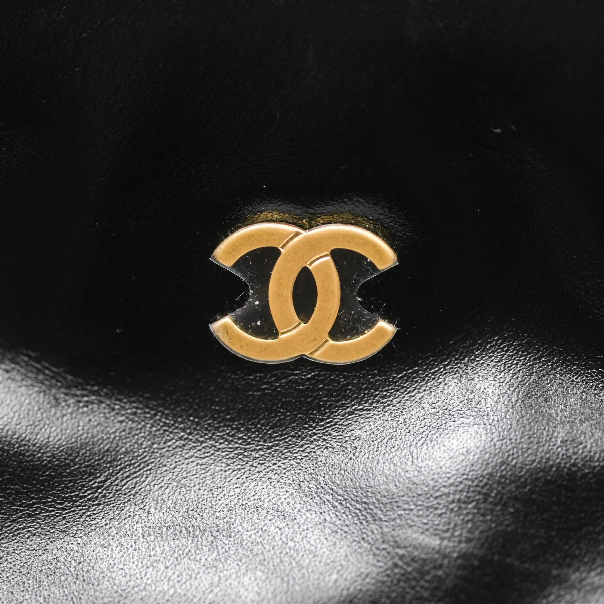 Chanel 22 Bag Small Black Shiny Calfskin Aged Gold Hardware