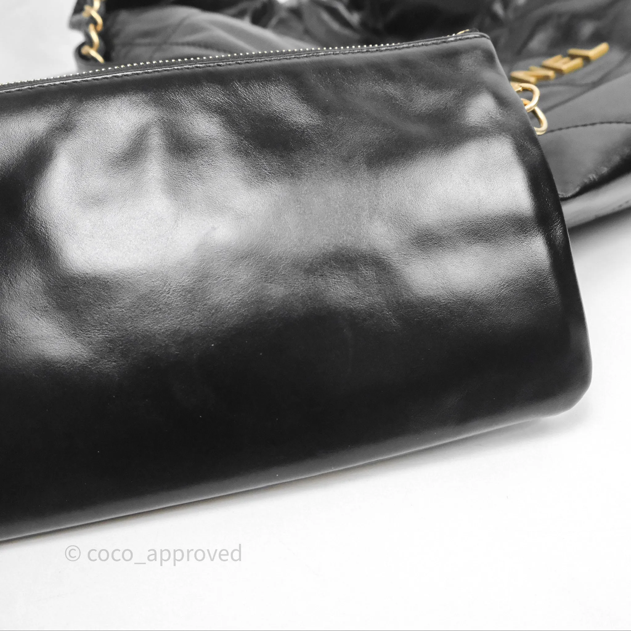 Chanel 22 Bag Small Black Shiny Calfskin Aged Gold Hardware