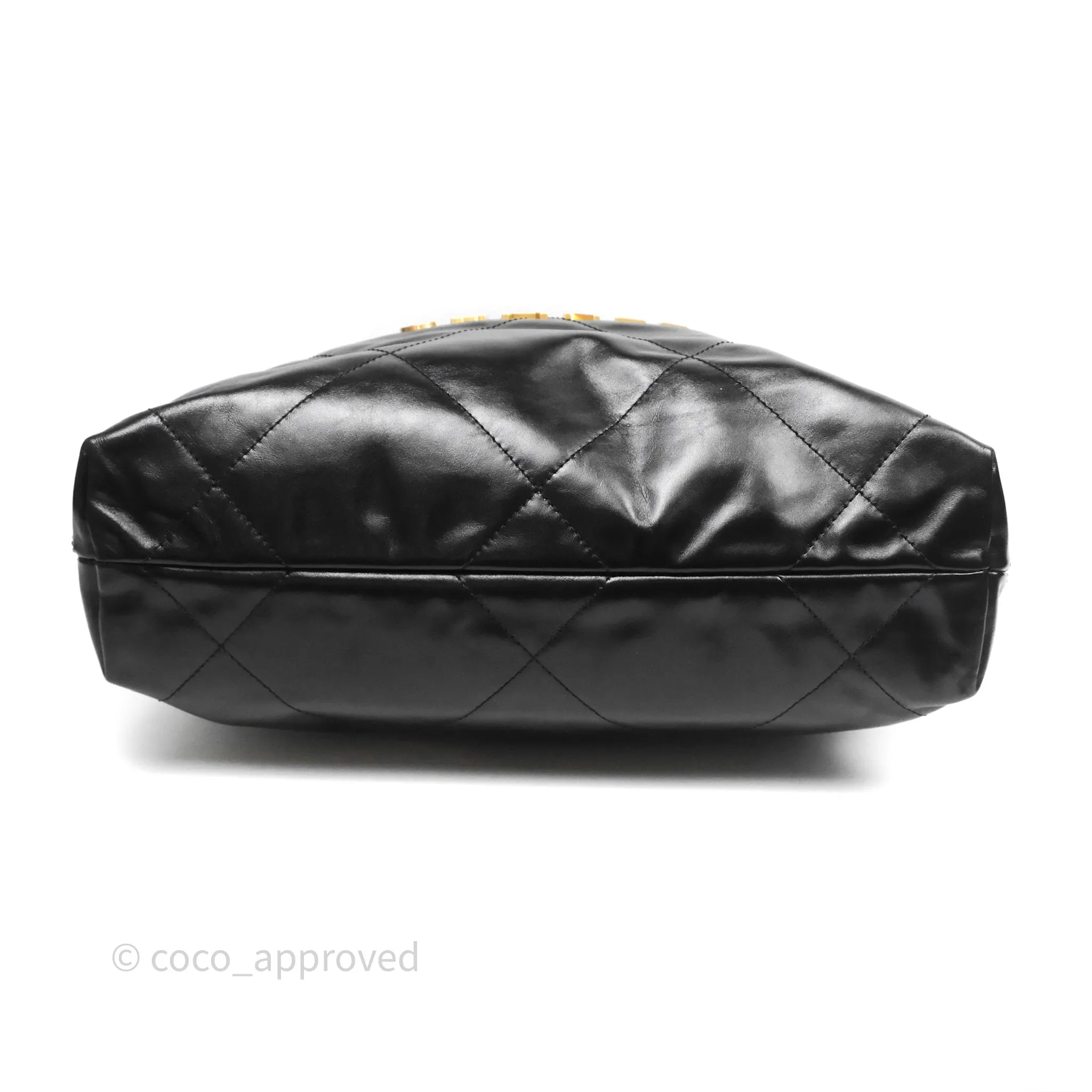 Chanel 22 Bag Small Black Shiny Calfskin Aged Gold Hardware