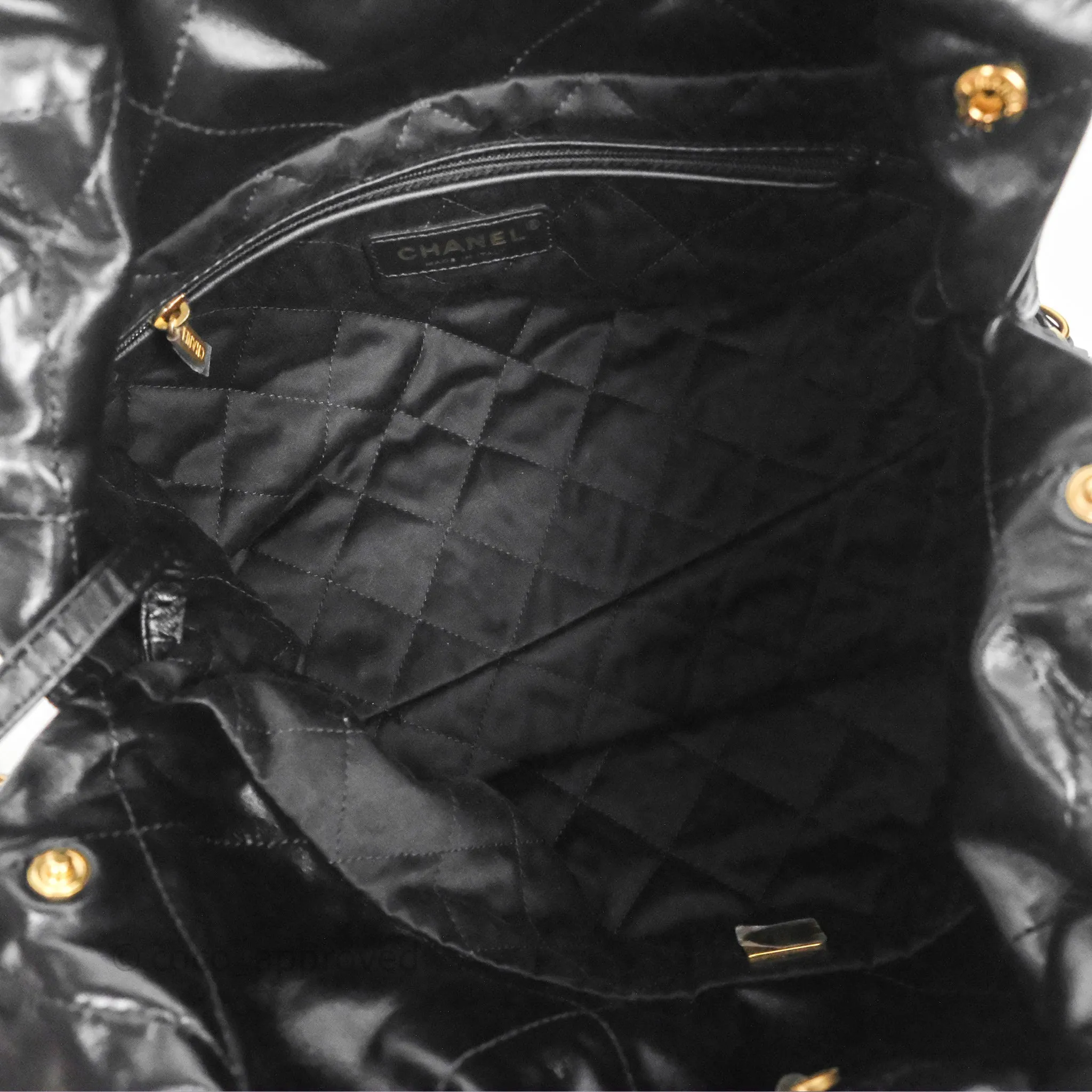 Chanel 22 Bag Small Black Shiny Calfskin Aged Gold Hardware