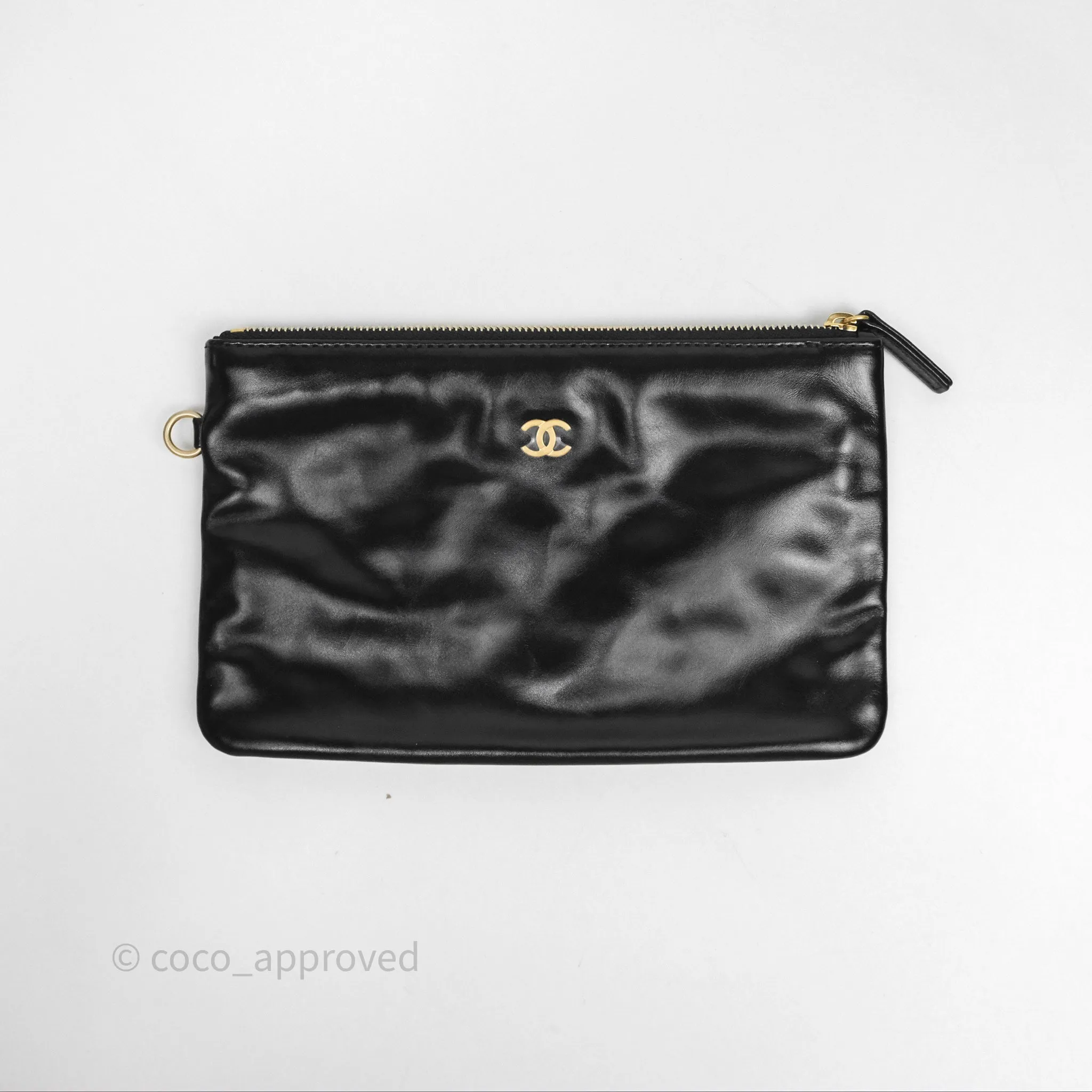 Chanel 22 Bag Small Black Shiny Calfskin Aged Gold Hardware