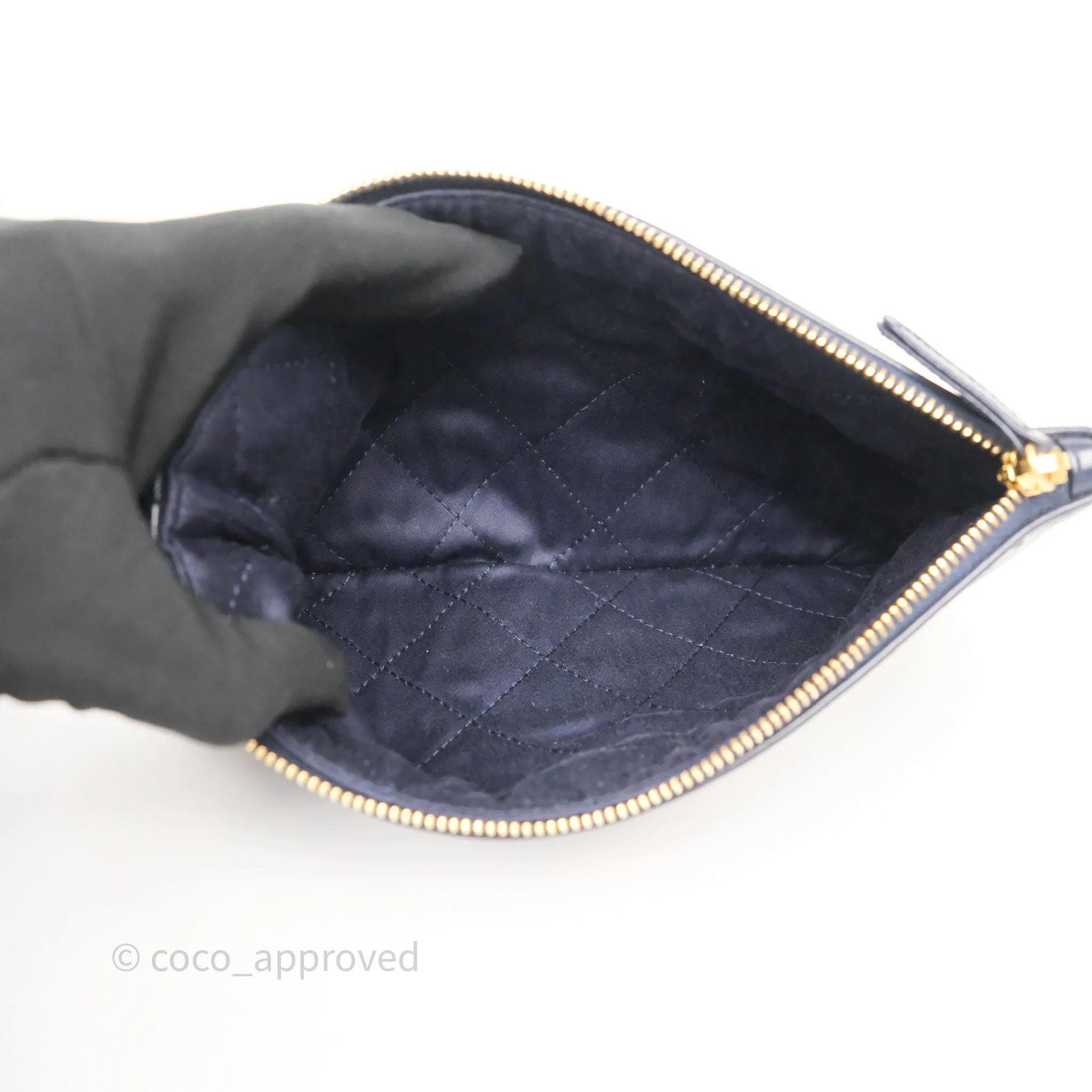 Chanel 22 Medium Navy Shiny Calfskin Aged Gold Hardware