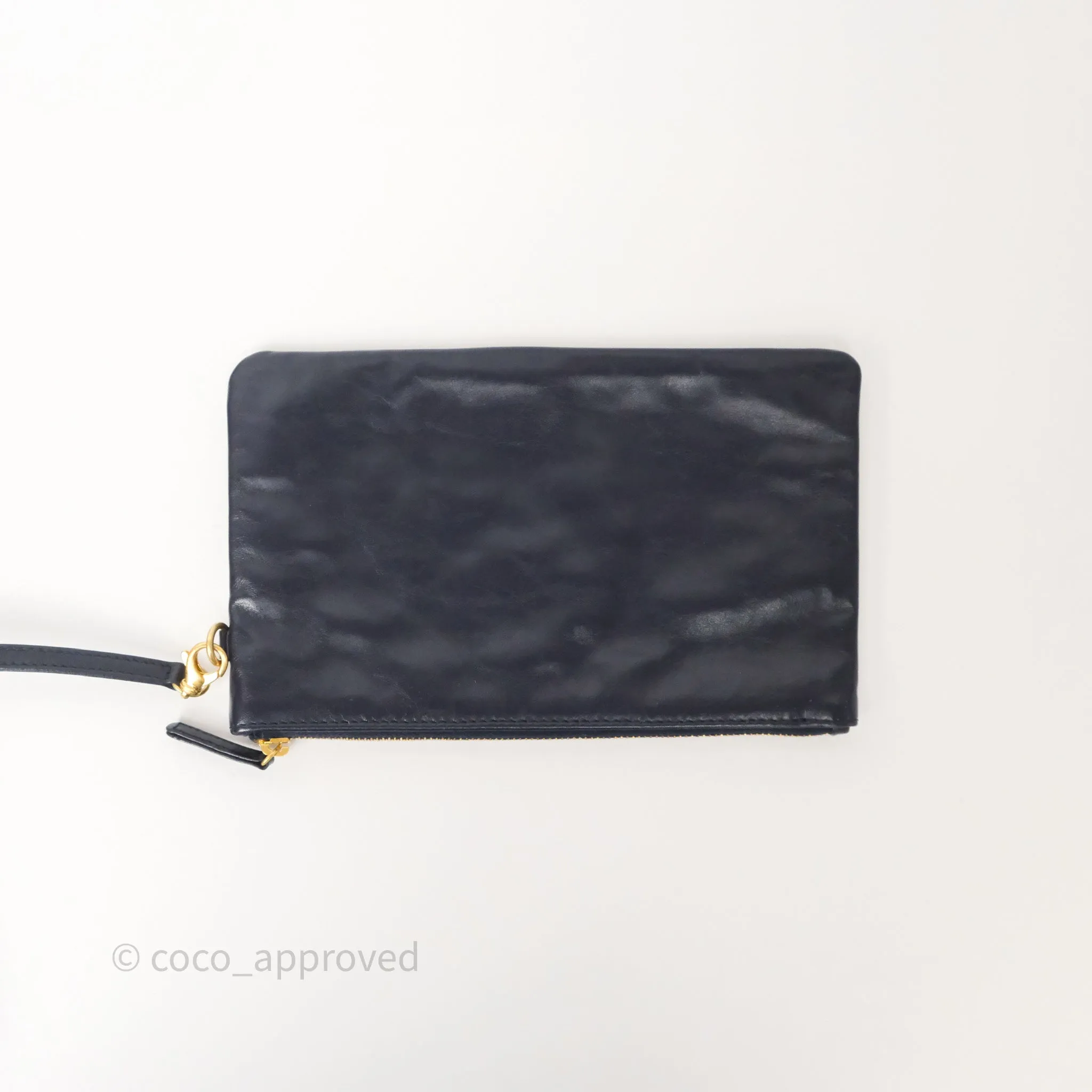 Chanel 22 Medium Navy Shiny Calfskin Aged Gold Hardware
