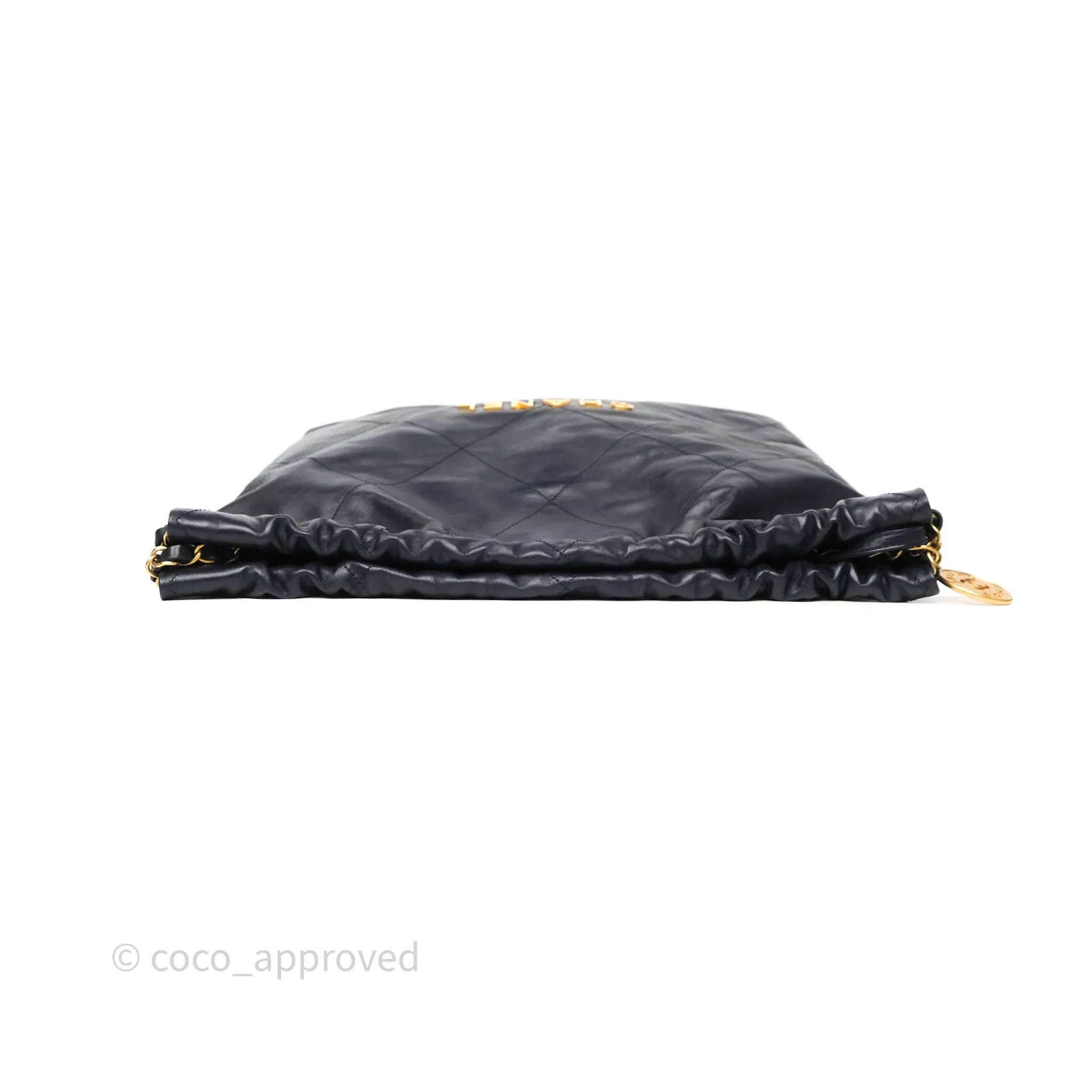 Chanel 22 Medium Navy Shiny Calfskin Aged Gold Hardware