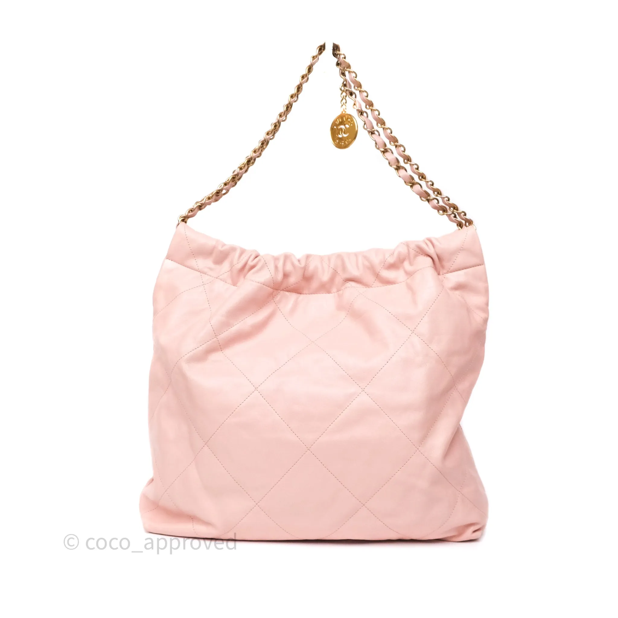 Chanel 22 Medium Pink Crumpled Calfskin Aged Gold Hardware