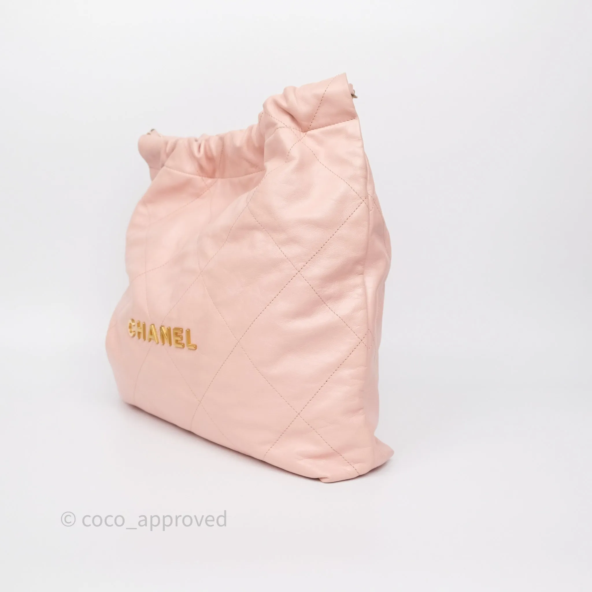 Chanel 22 Medium Pink Crumpled Calfskin Aged Gold Hardware