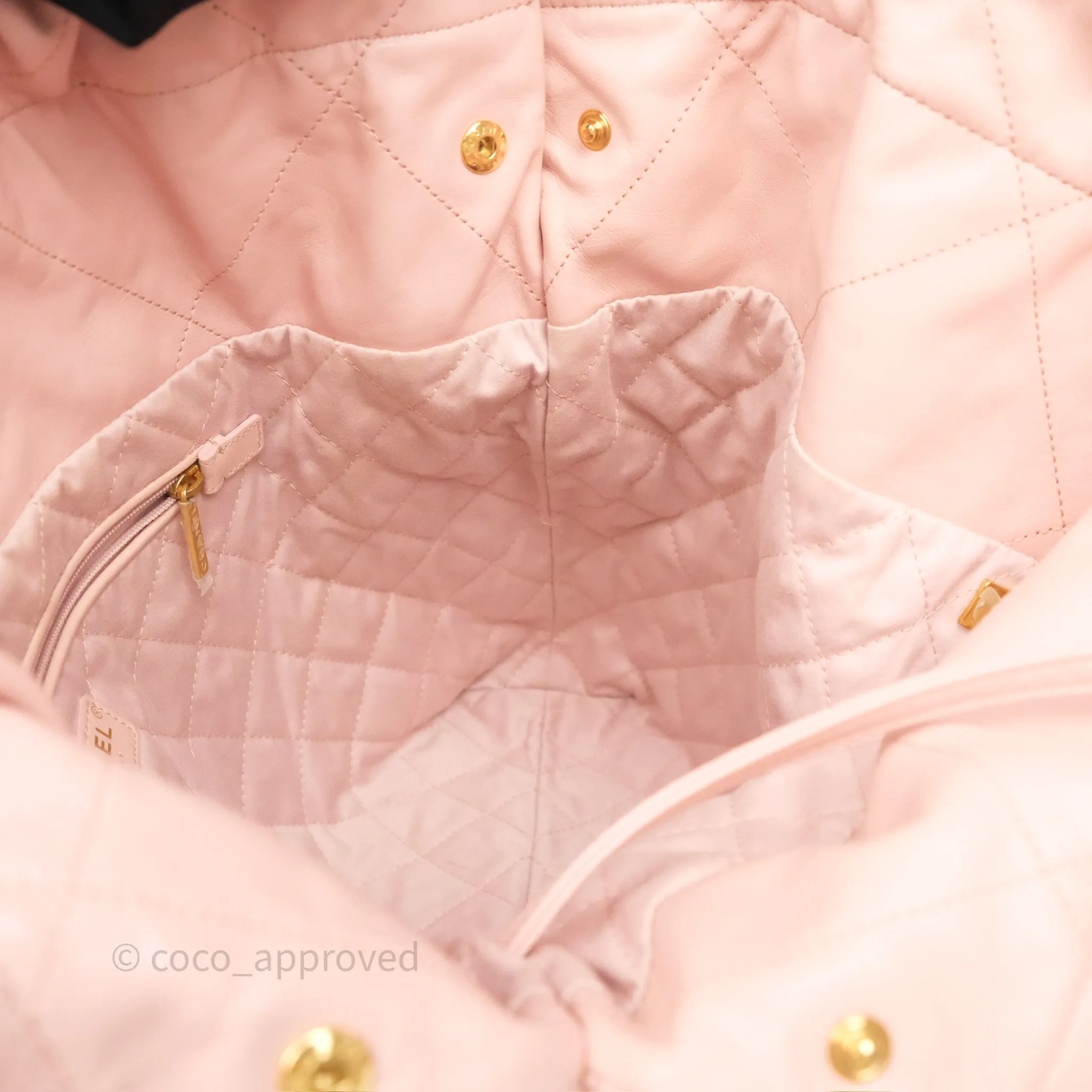 Chanel 22 Medium Pink Crumpled Calfskin Aged Gold Hardware