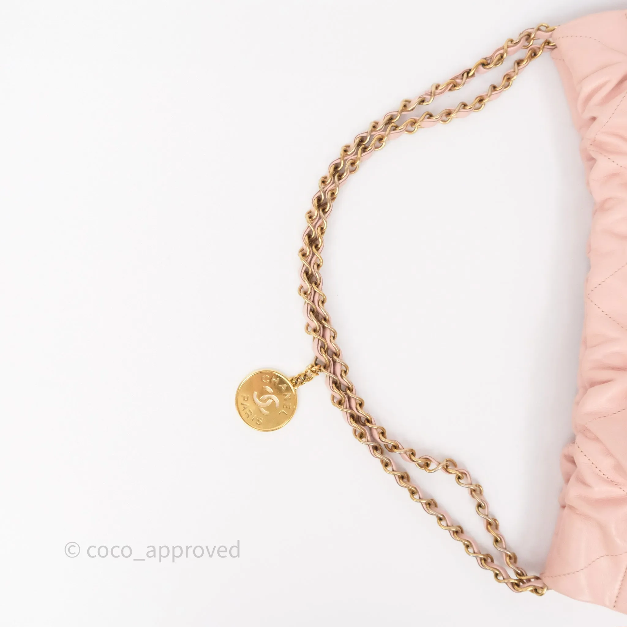 Chanel 22 Medium Pink Crumpled Calfskin Aged Gold Hardware