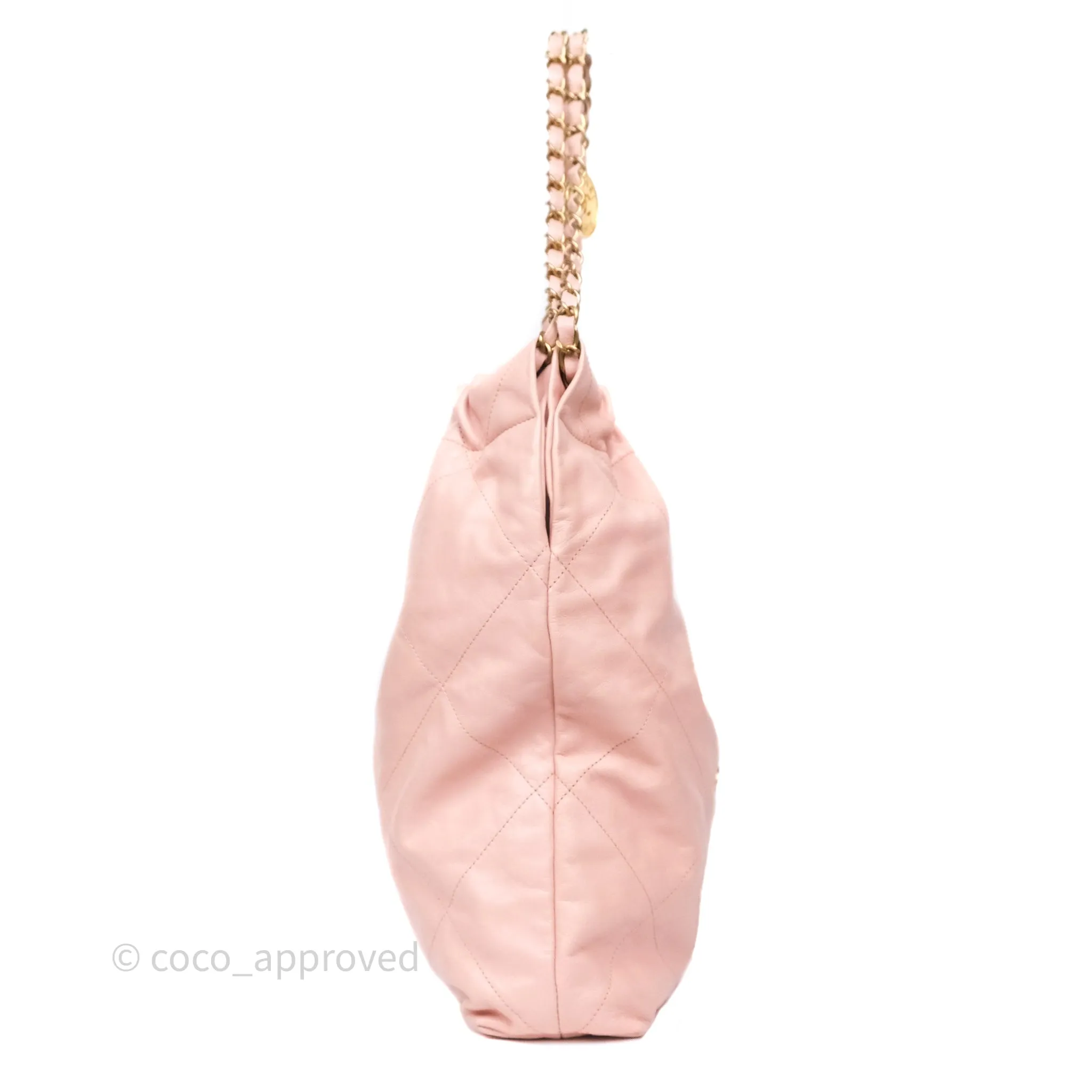 Chanel 22 Medium Pink Crumpled Calfskin Aged Gold Hardware