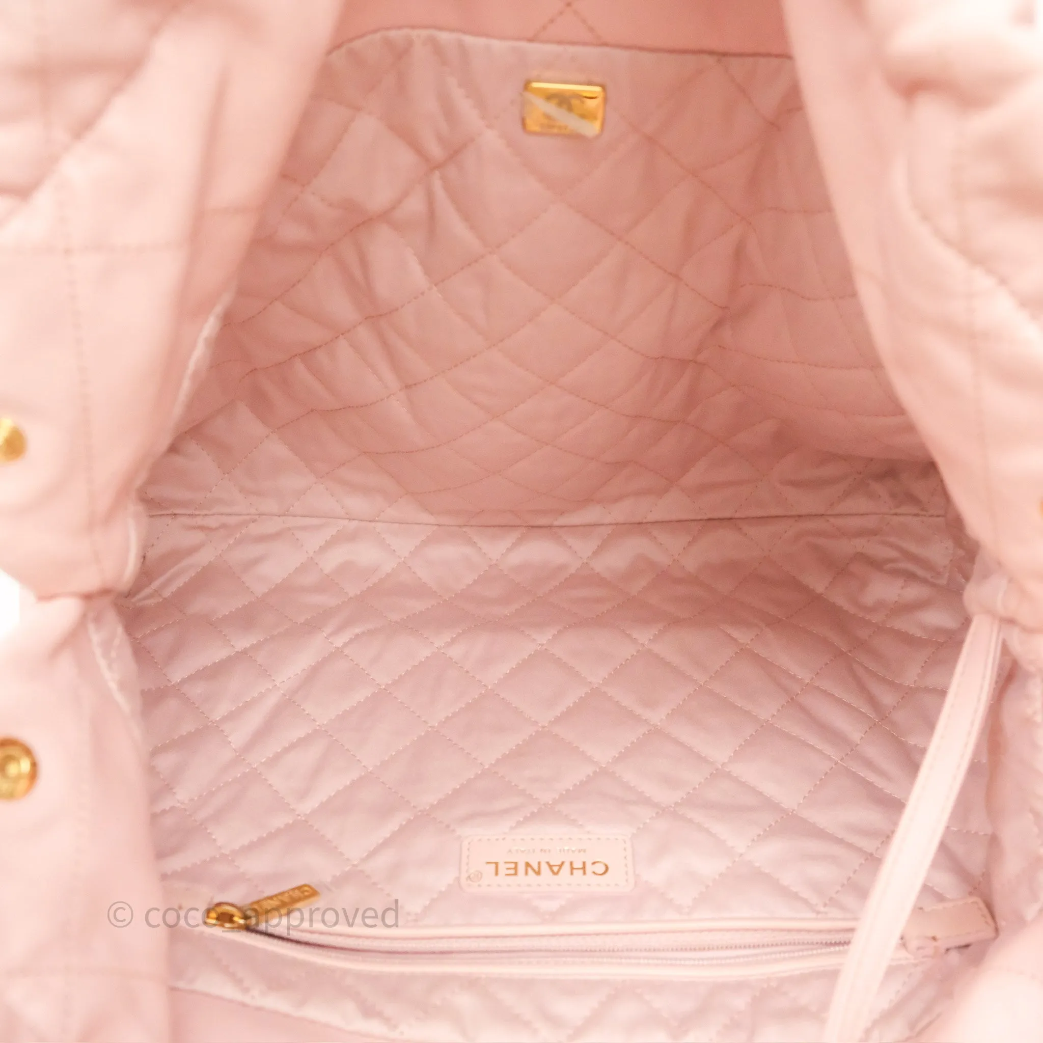 Chanel 22 Medium Pink Crumpled Calfskin Aged Gold Hardware