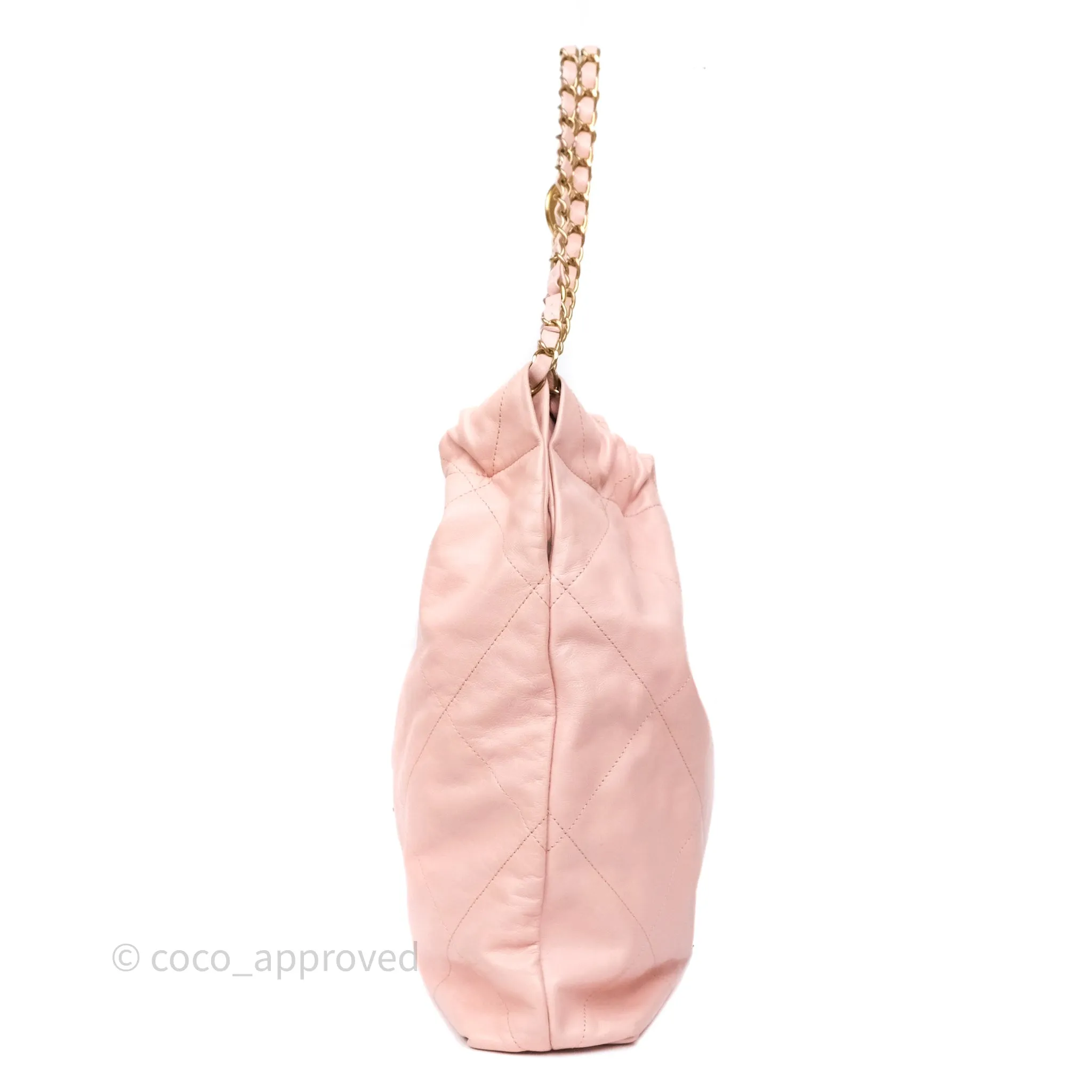 Chanel 22 Medium Pink Crumpled Calfskin Aged Gold Hardware