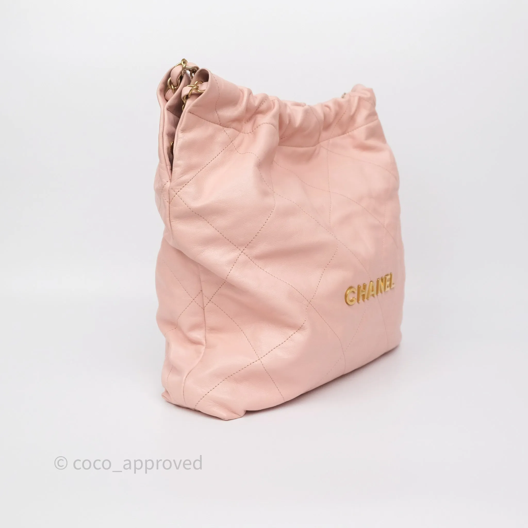 Chanel 22 Medium Pink Crumpled Calfskin Aged Gold Hardware