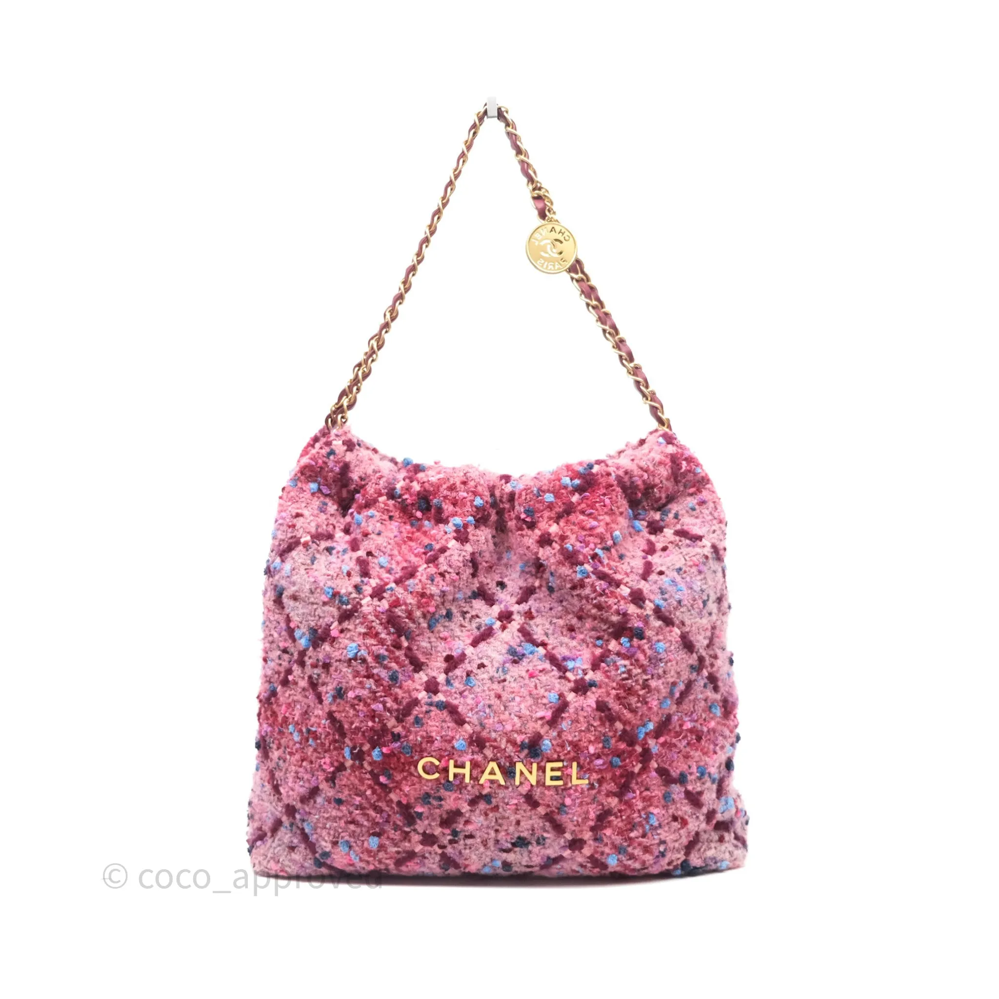 Chanel 22 Medium Tweed Pink Aged Gold Hardware