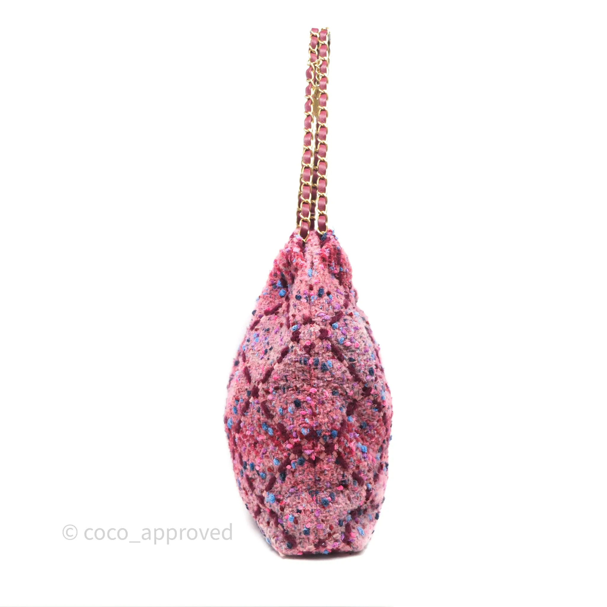 Chanel 22 Medium Tweed Pink Aged Gold Hardware