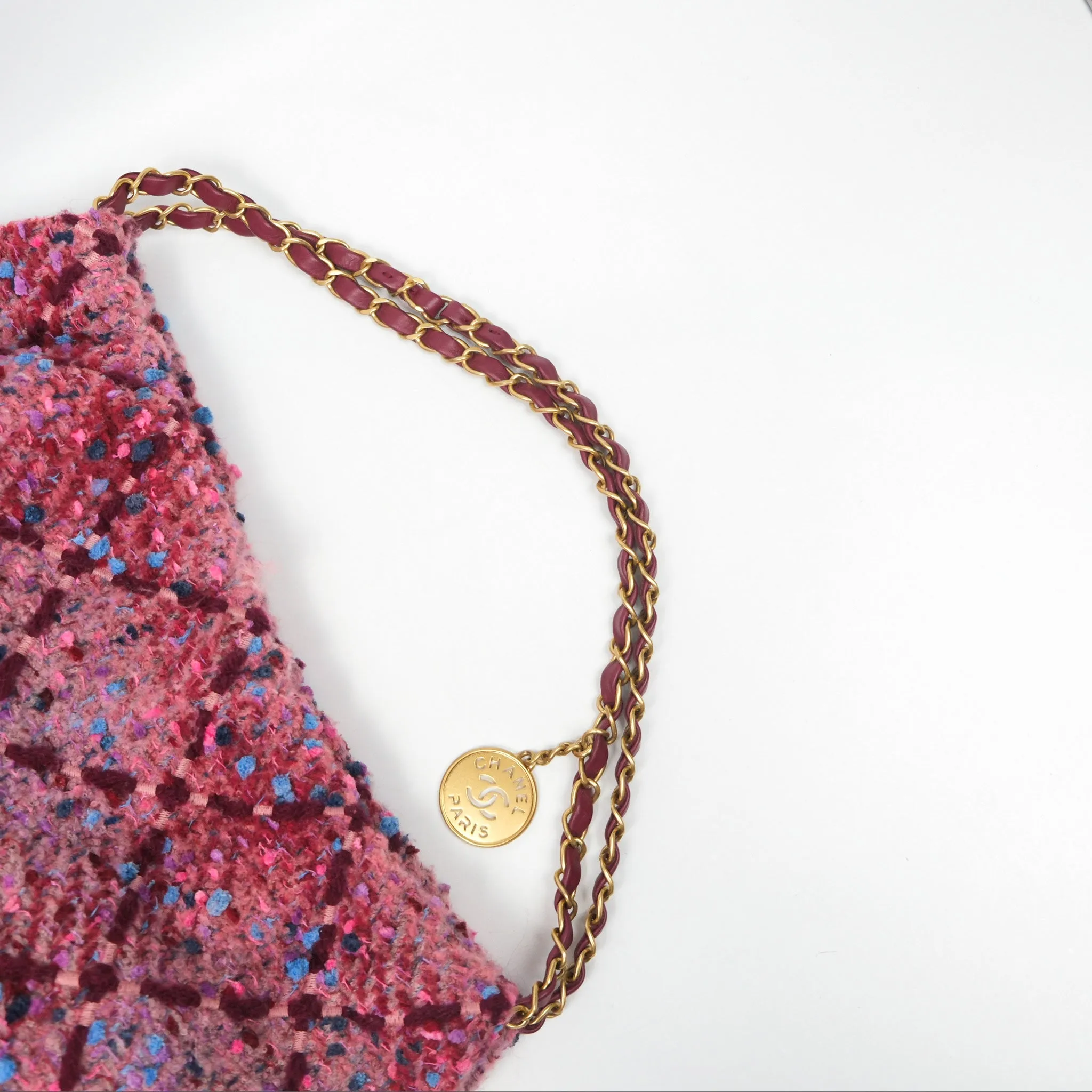 Chanel 22 Medium Tweed Pink Aged Gold Hardware