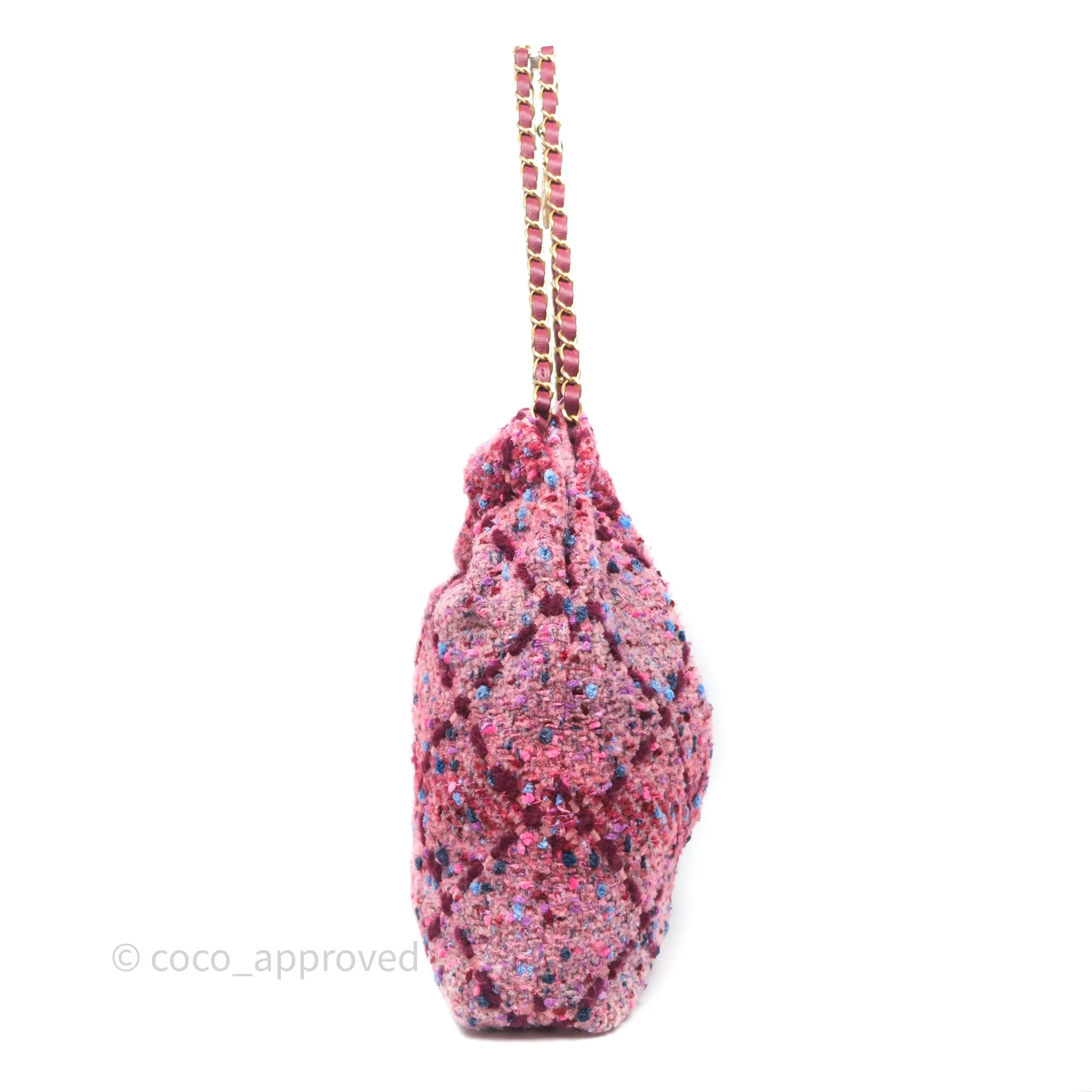 Chanel 22 Medium Tweed Pink Aged Gold Hardware