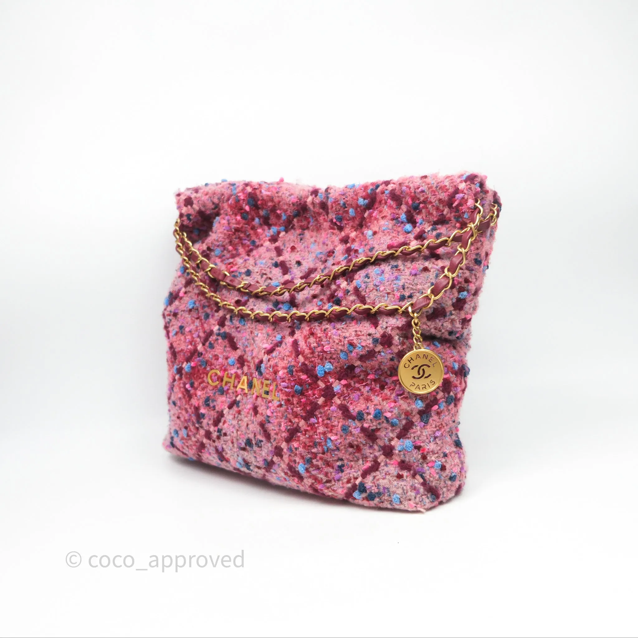 Chanel 22 Medium Tweed Pink Aged Gold Hardware