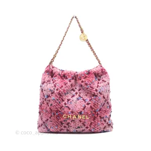 Chanel 22 Medium Tweed Pink Aged Gold Hardware