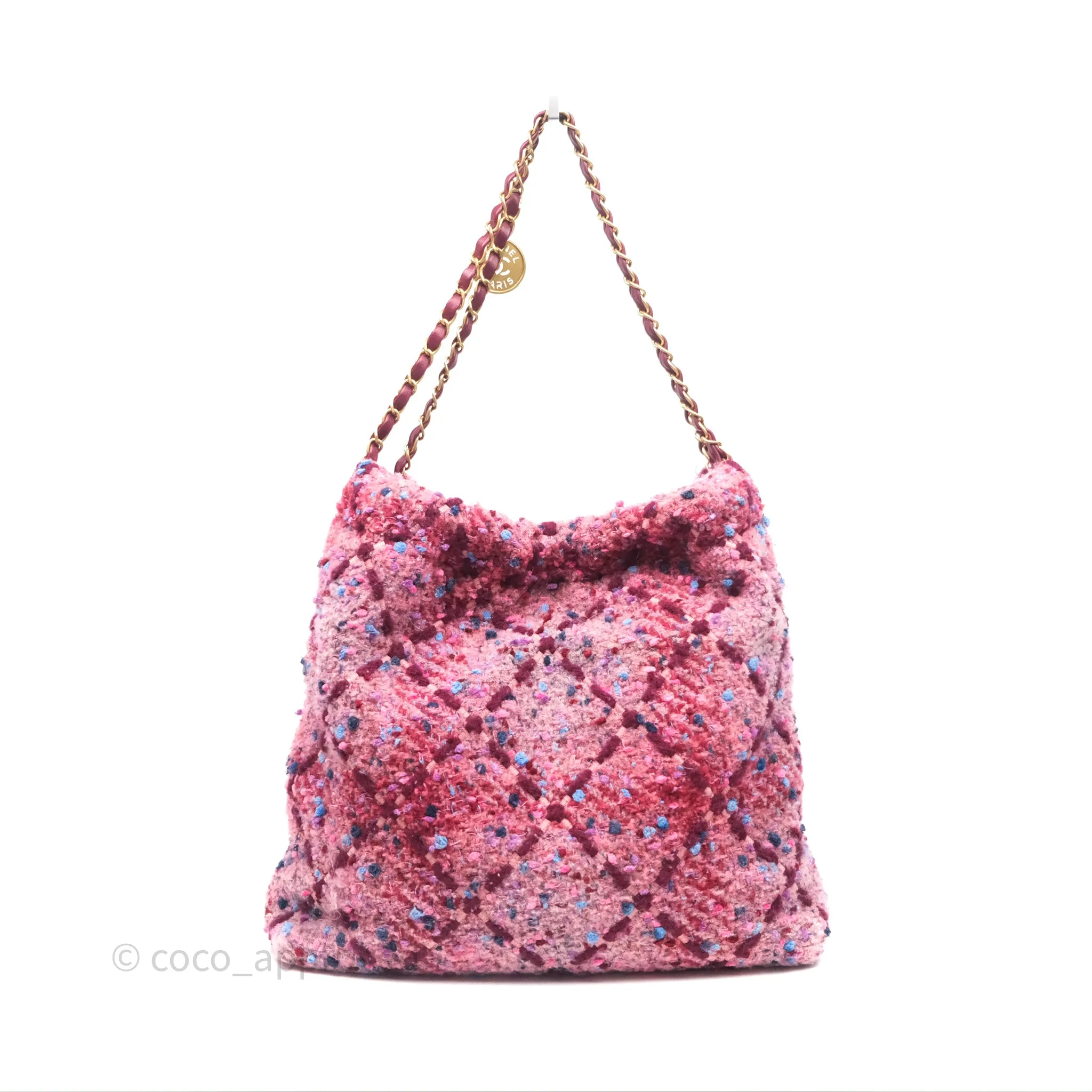 Chanel 22 Medium Tweed Pink Aged Gold Hardware