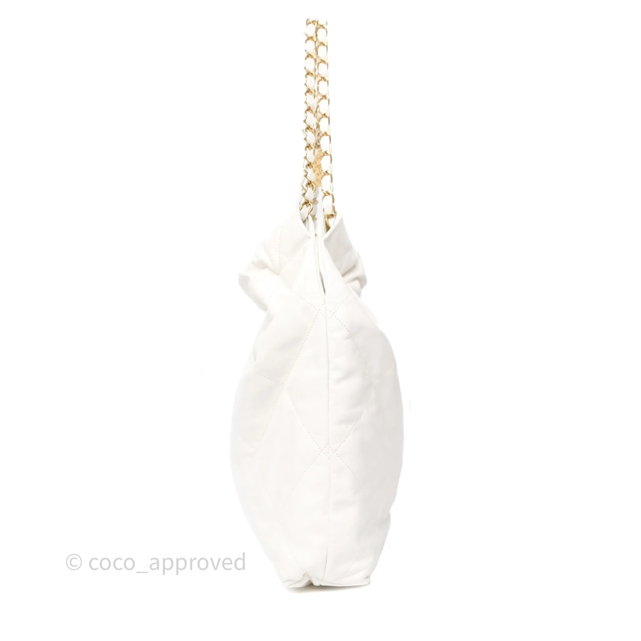 Chanel 22 Medium White Shiny Crumpled Calfskin Aged Gold Hardware