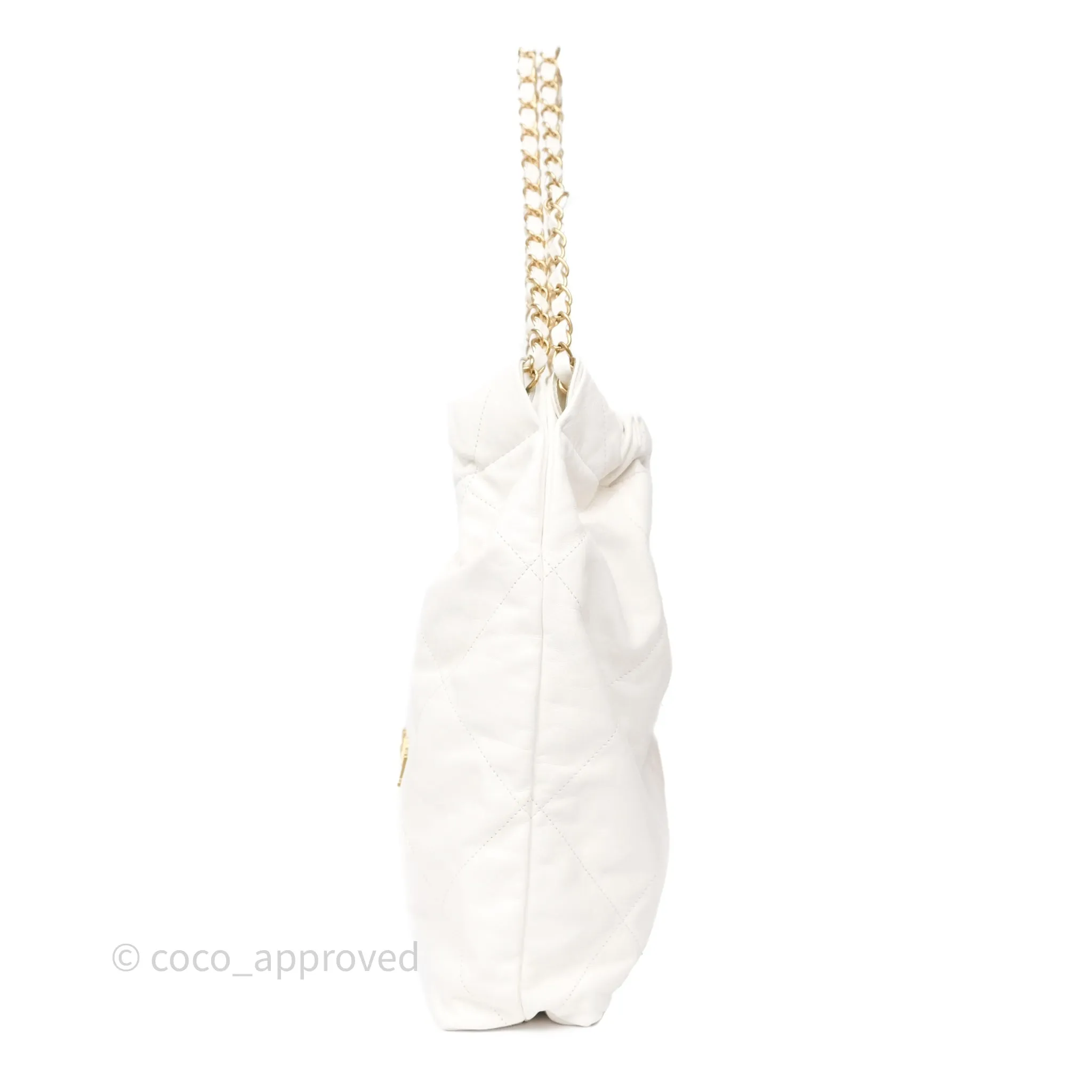Chanel 22 Medium White Shiny Crumpled Calfskin Aged Gold Hardware