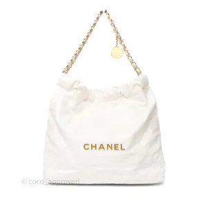 Chanel 22 Medium White Shiny Crumpled Calfskin Aged Gold Hardware