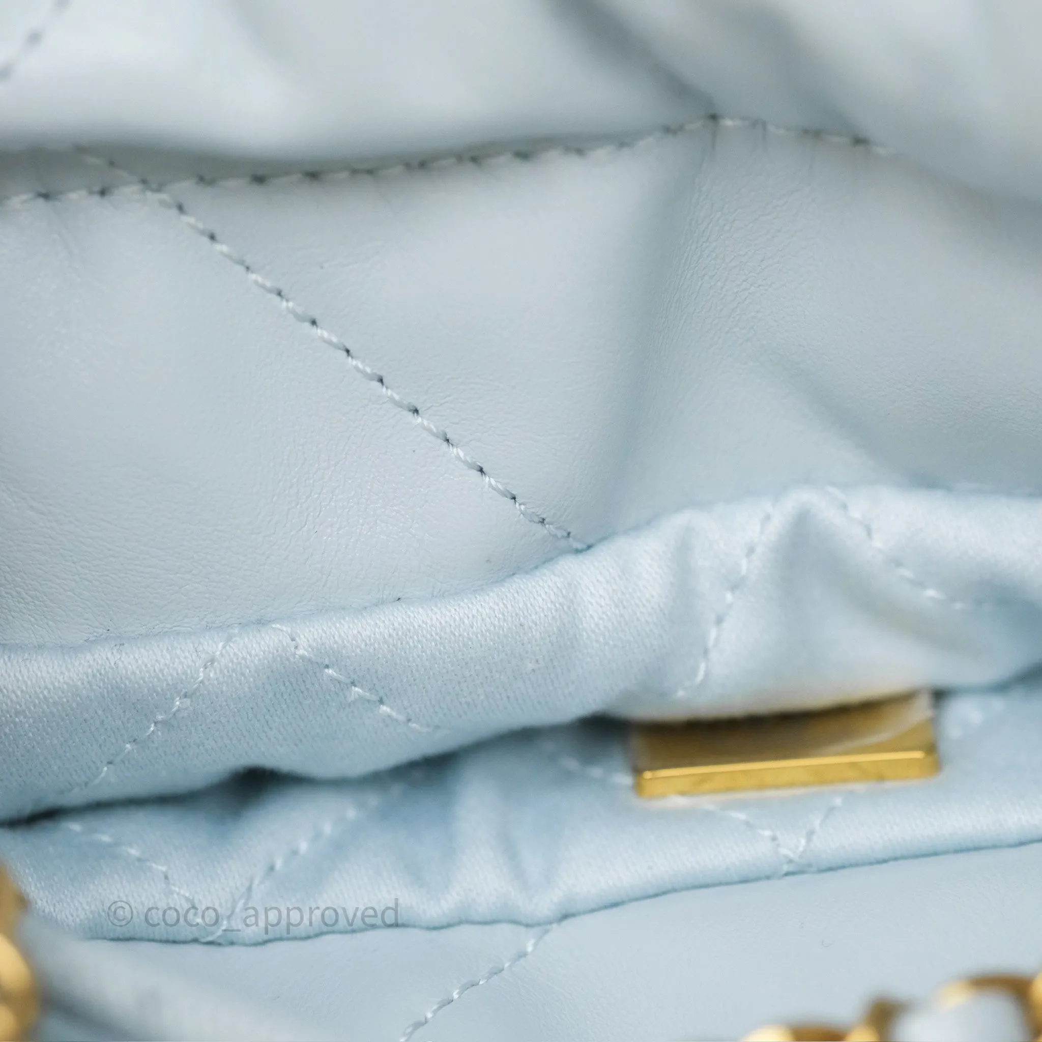 Chanel 22 Mini Bag Light Blue Shiny Crumpled Calfskin