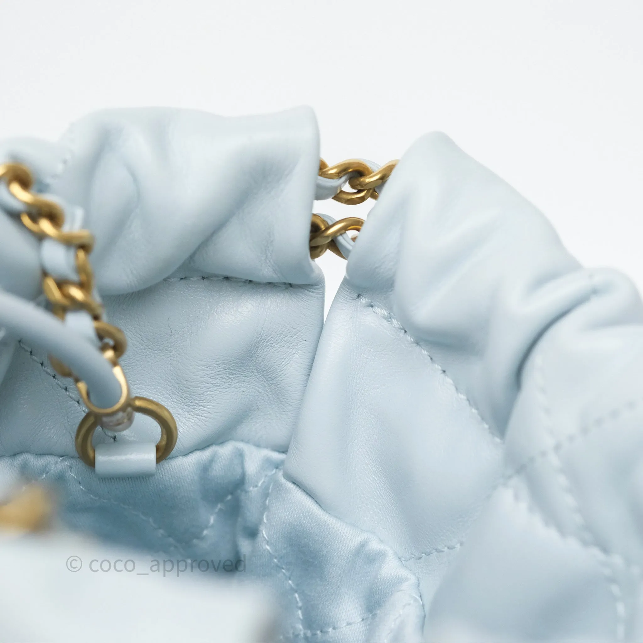 Chanel 22 Mini Bag Light Blue Shiny Crumpled Calfskin